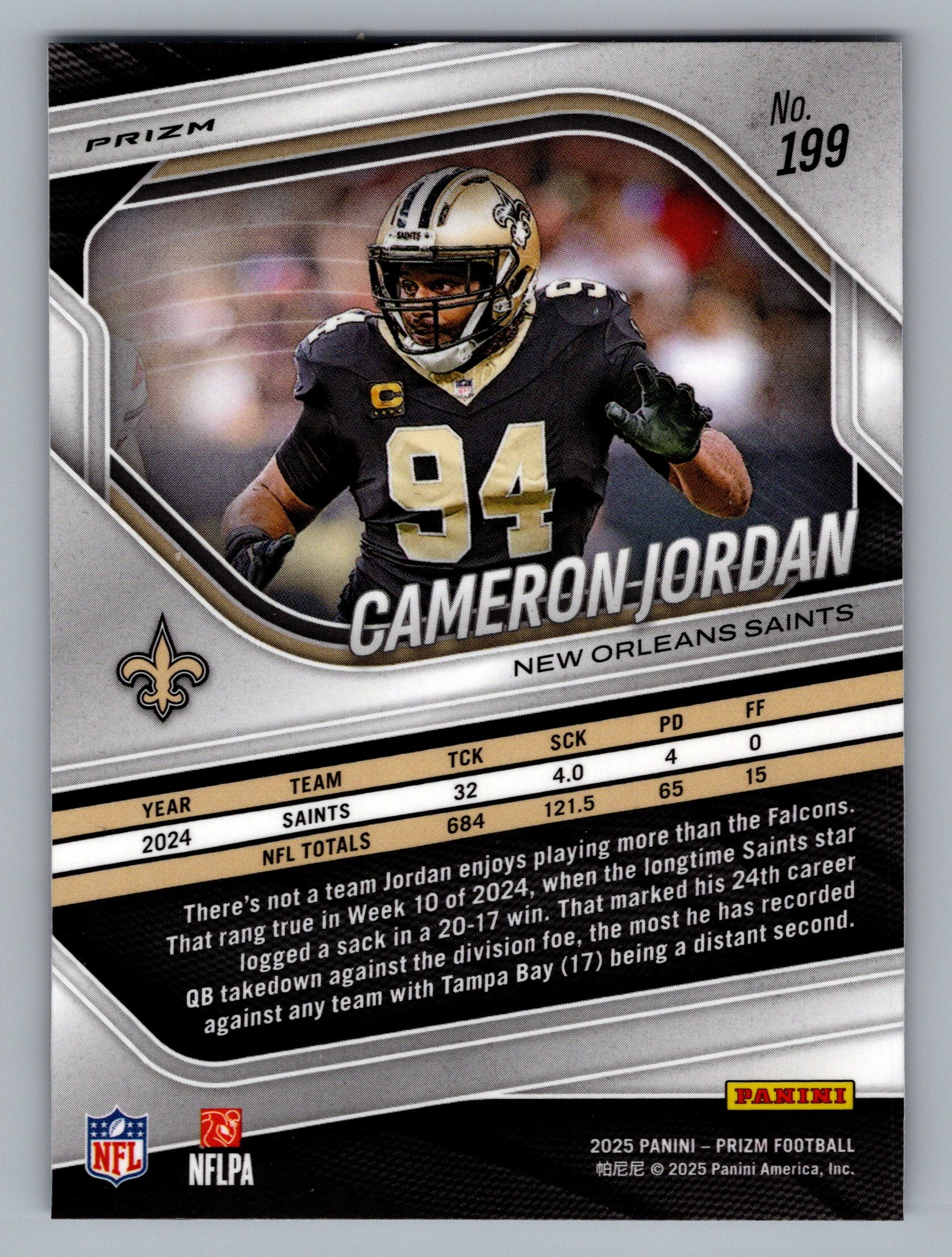 2025 Panini Prizm #199 Cameron Jordan Silver