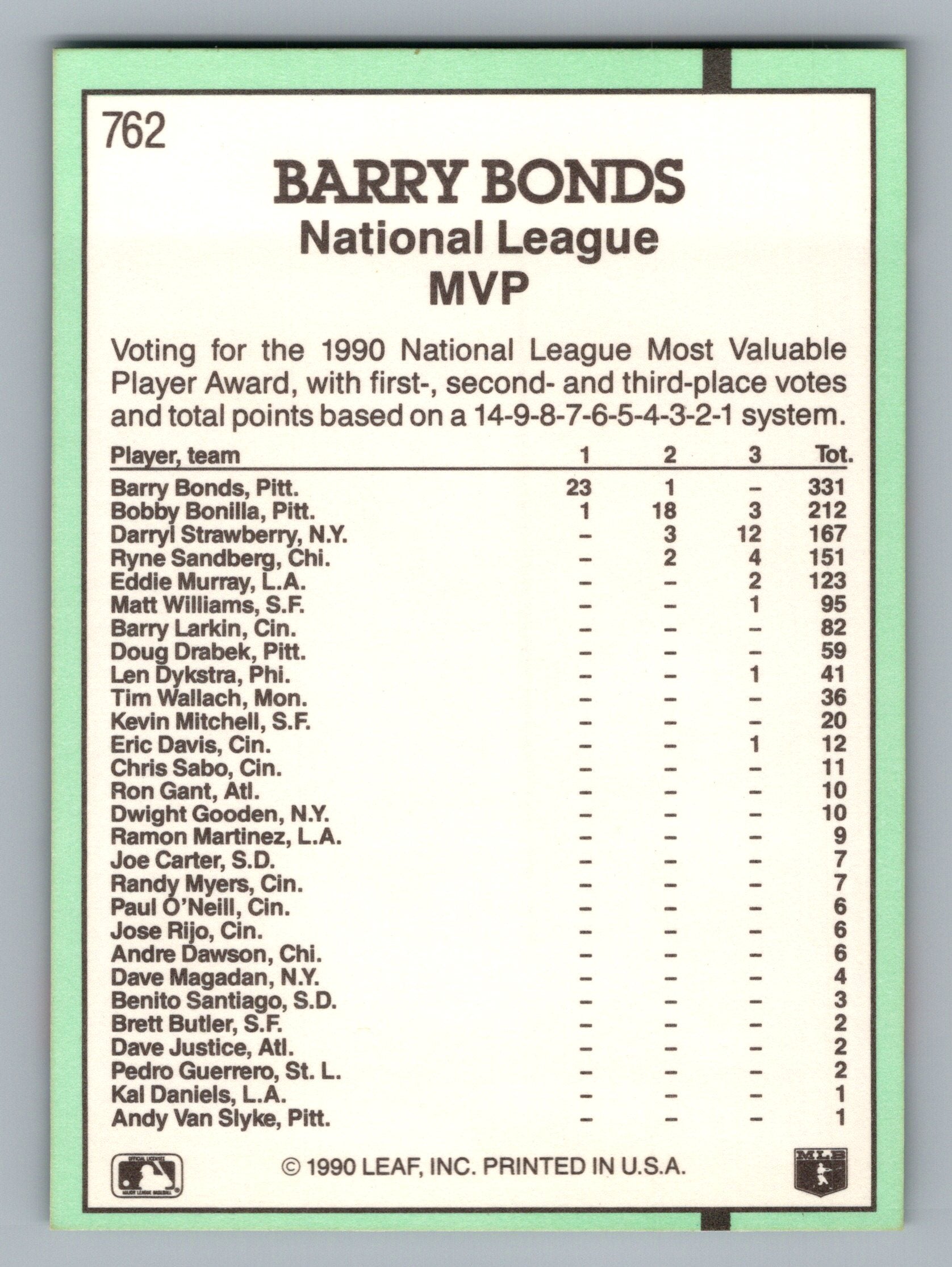 1991 Donruss #762 Barry Bonds