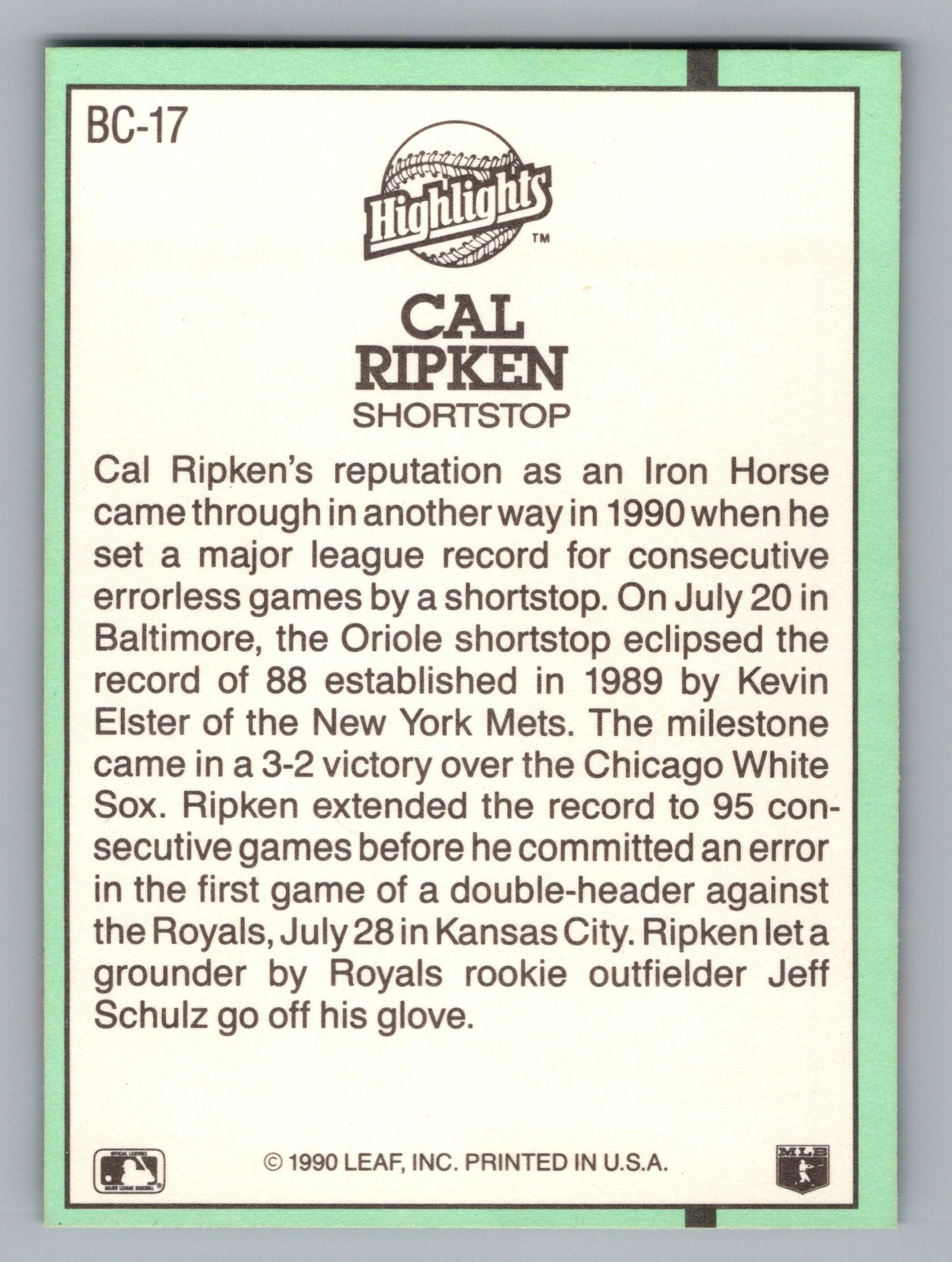 1991 Donruss #BC-17 Cal Ripken Jr. Bonus Cards