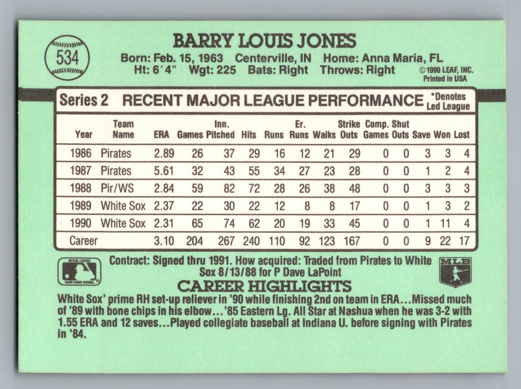 1991 Donruss #534 Barry Jones