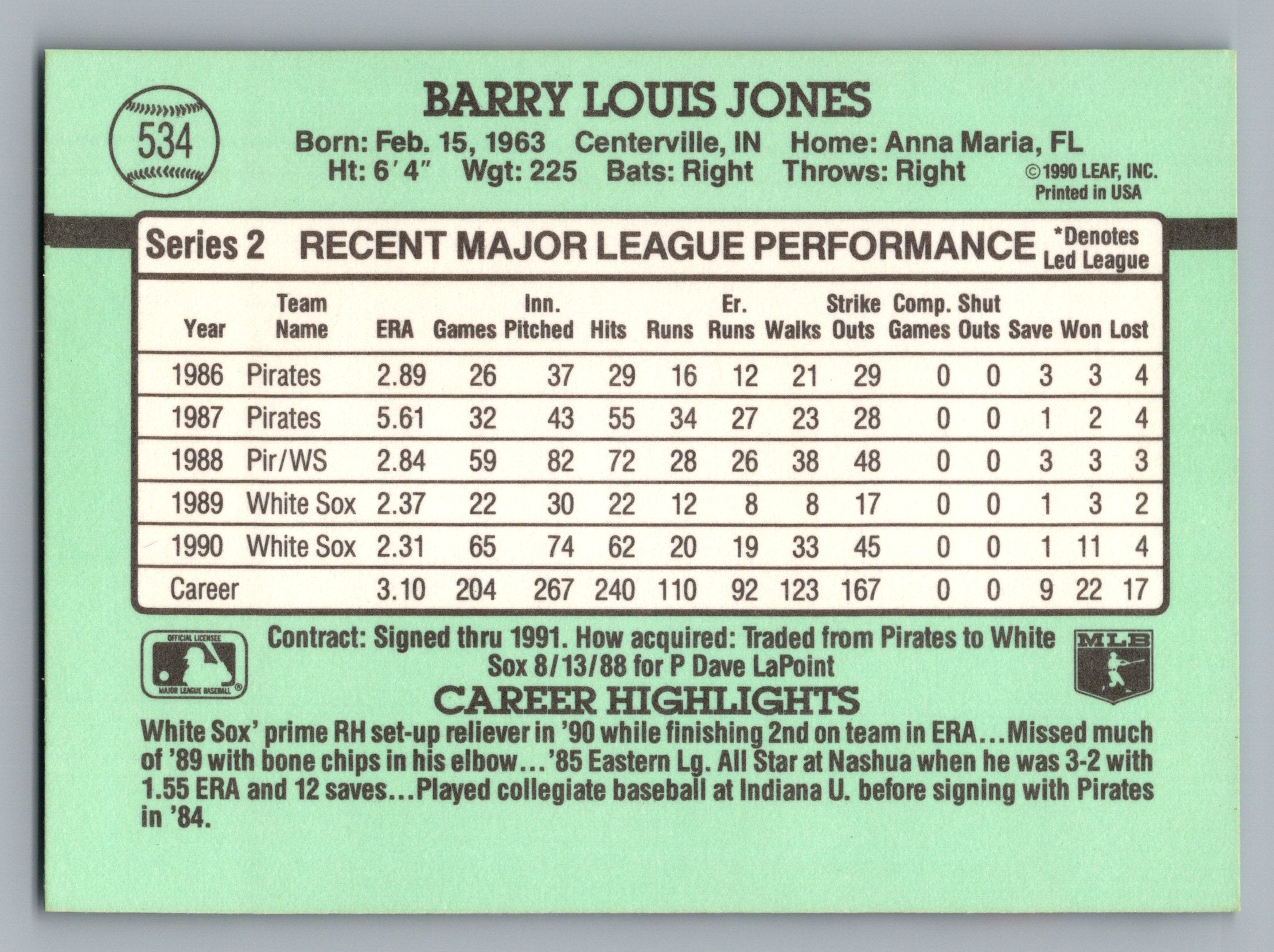 1991 Donruss #534 Barry Jones