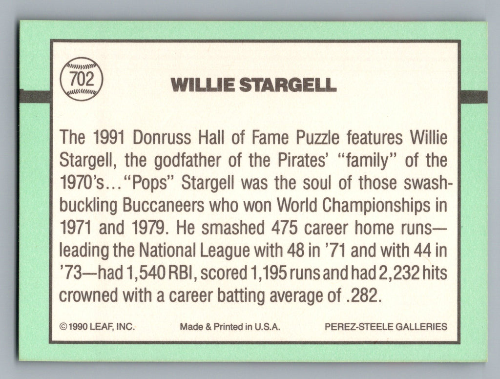 1991 Donruss #702 Willie Stargell Puzzle