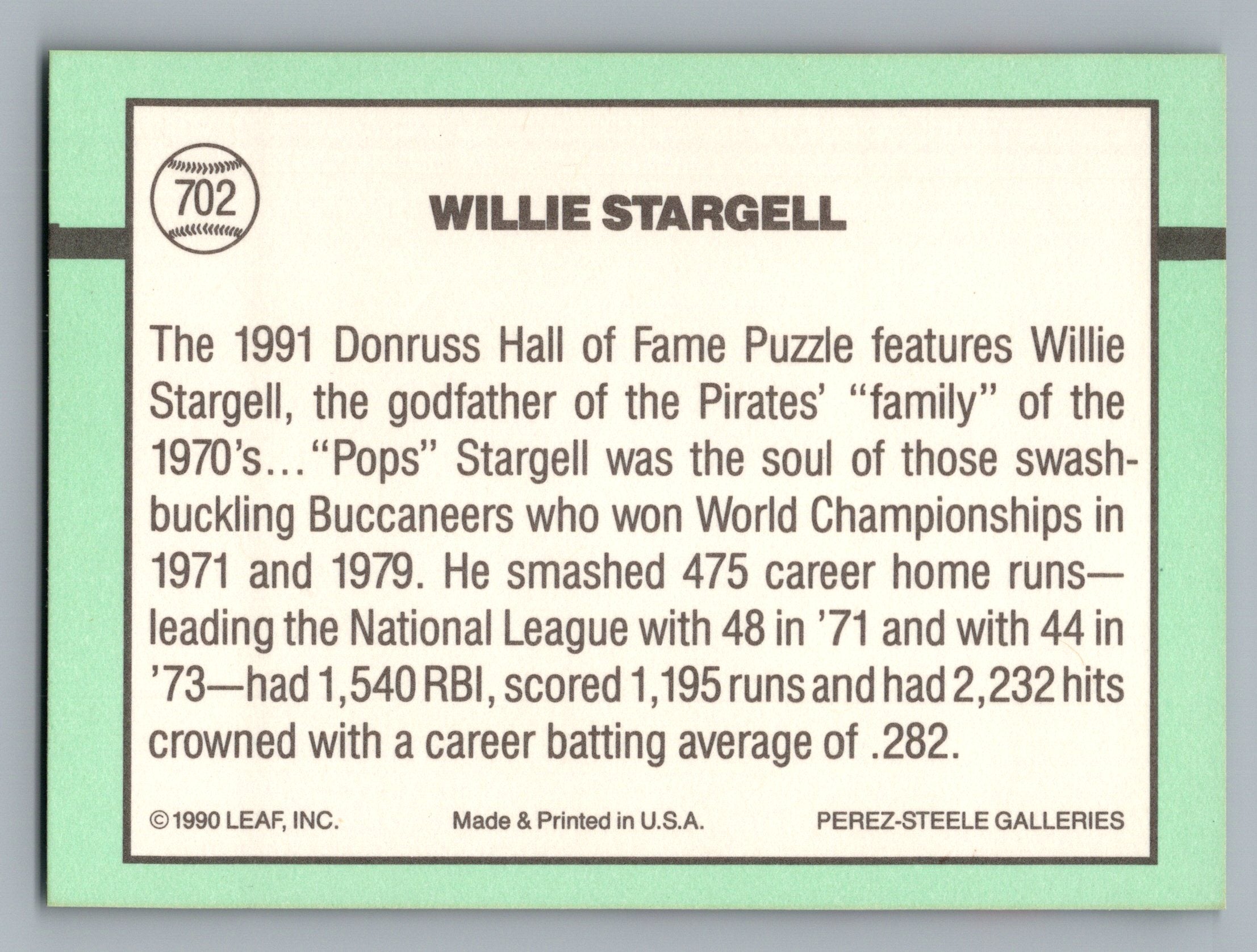 1991 Donruss #702 Willie Stargell Puzzle
