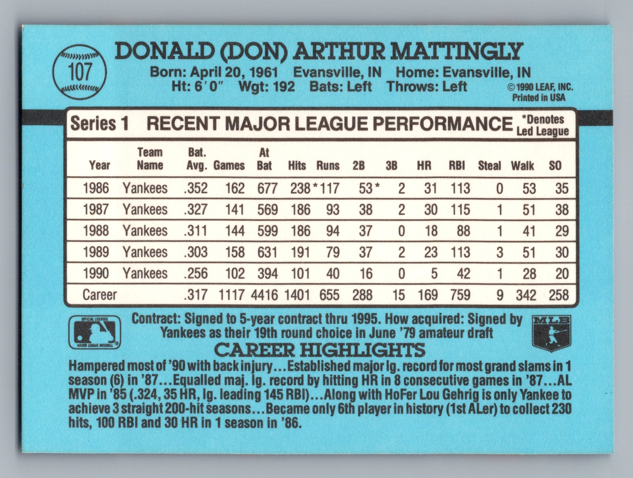 1991 Donruss #107 Don Mattingly