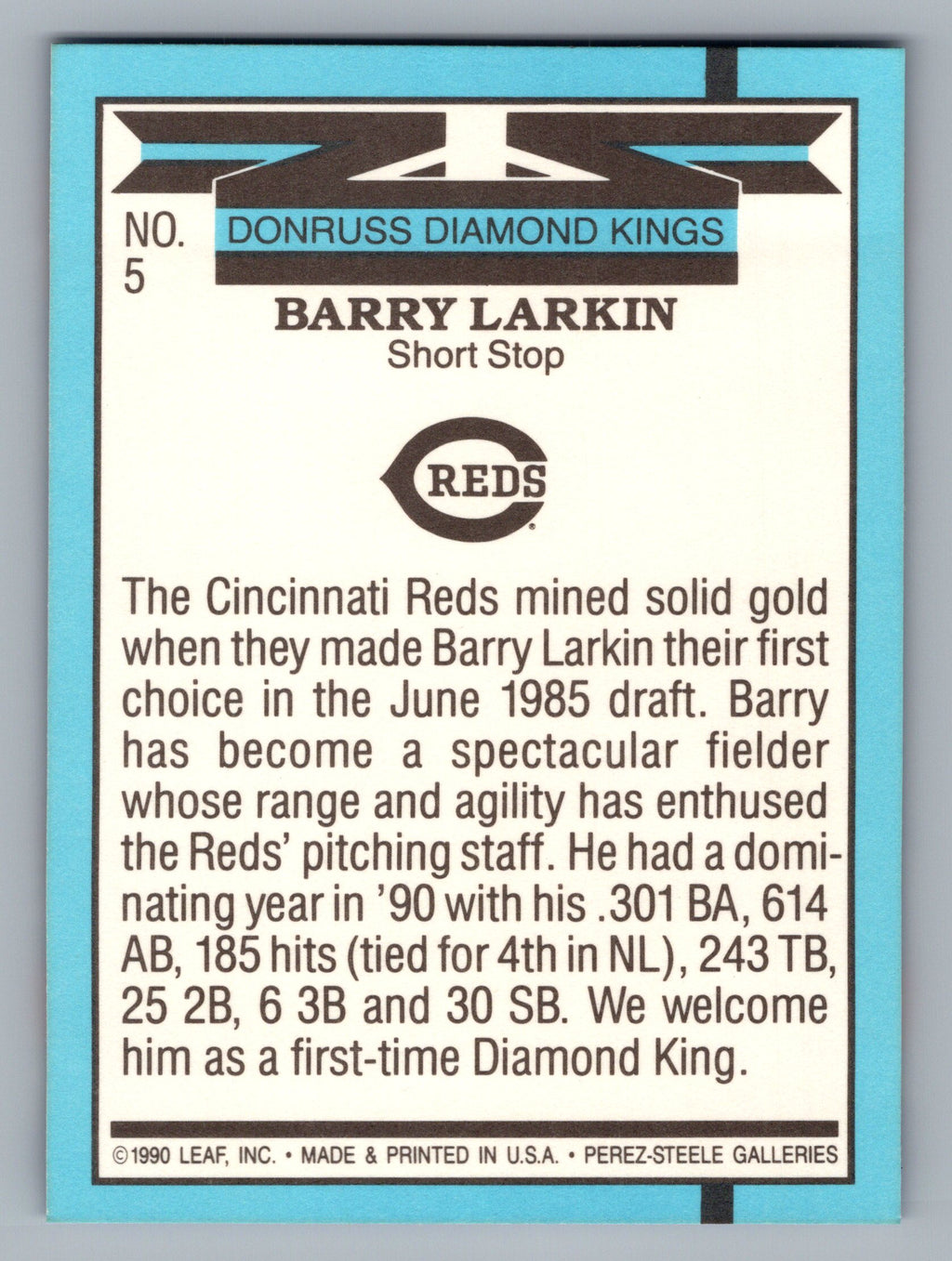 1991 Donruss #5 Barry Larkin Super Diamond Kings