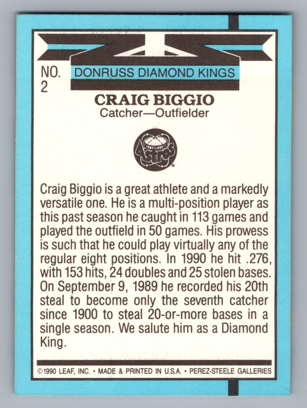 1991 Donruss #2 Craig Biggio Super Diamond Kings