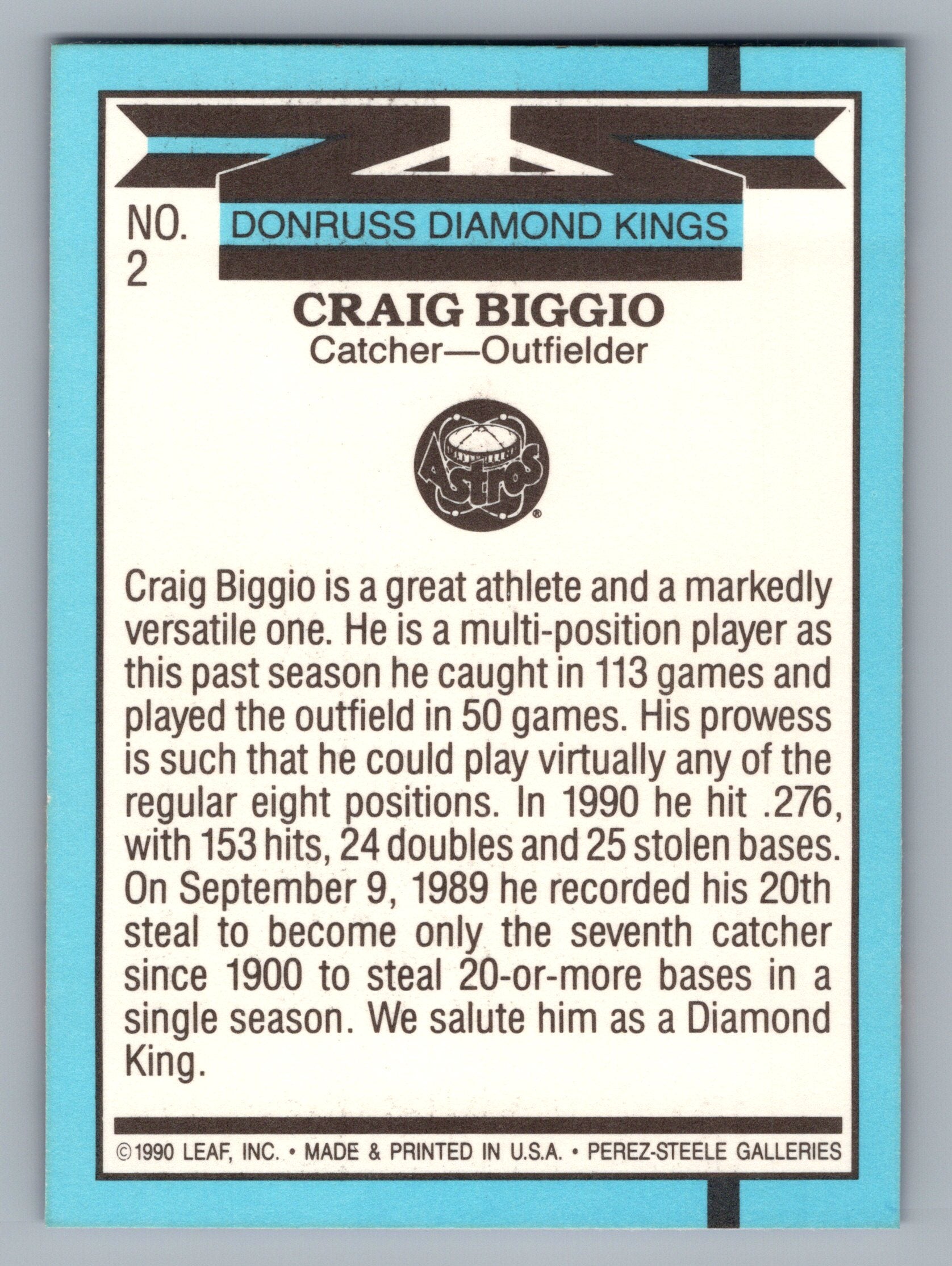1991 Donruss #2 Craig Biggio Super Diamond Kings