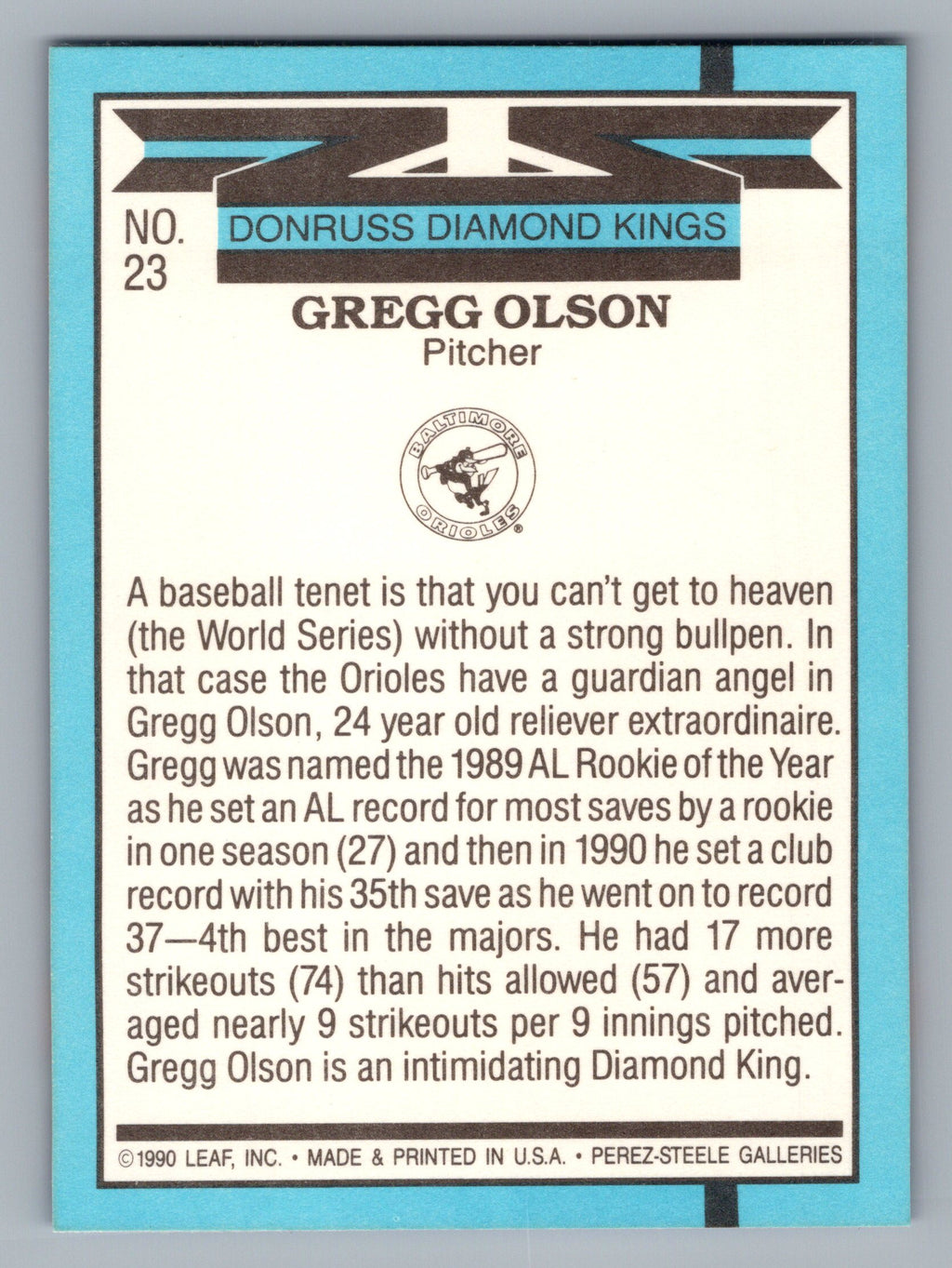 1991 Donruss #23 Gregg Olson Super Diamond Kings