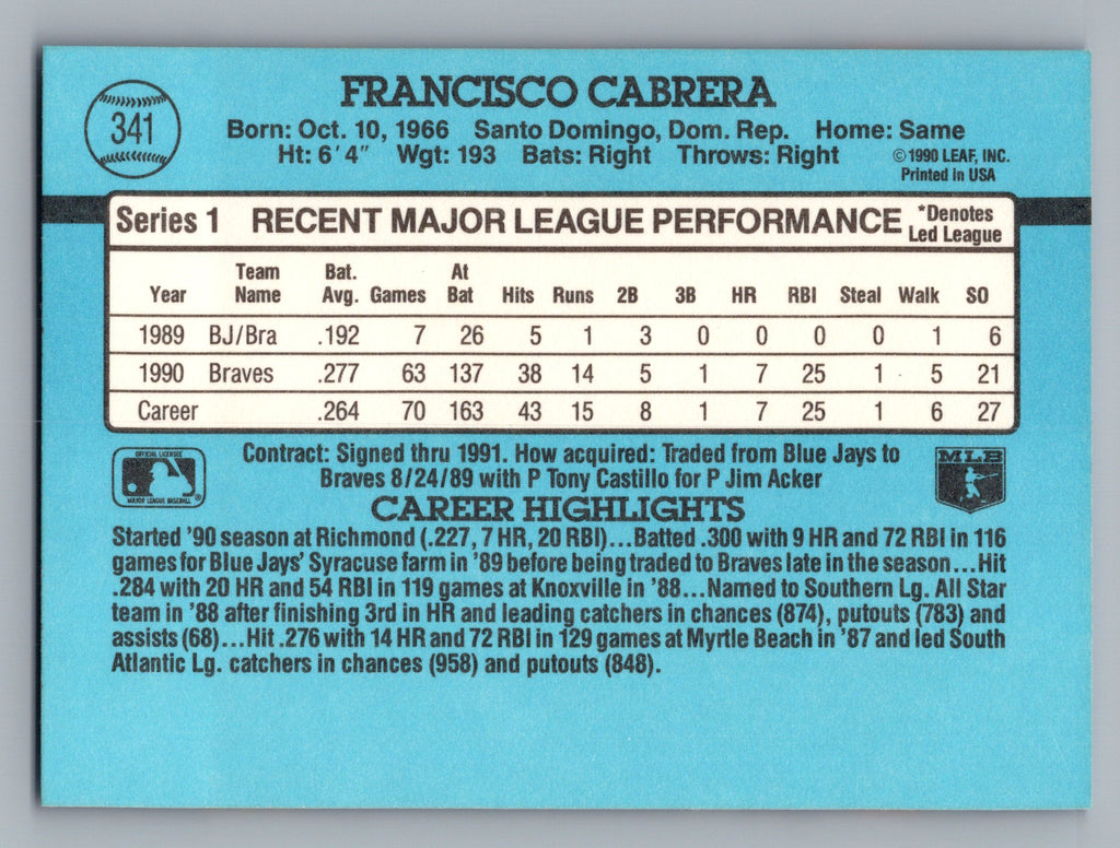 1991 Donruss #341 Francisco Cabrera