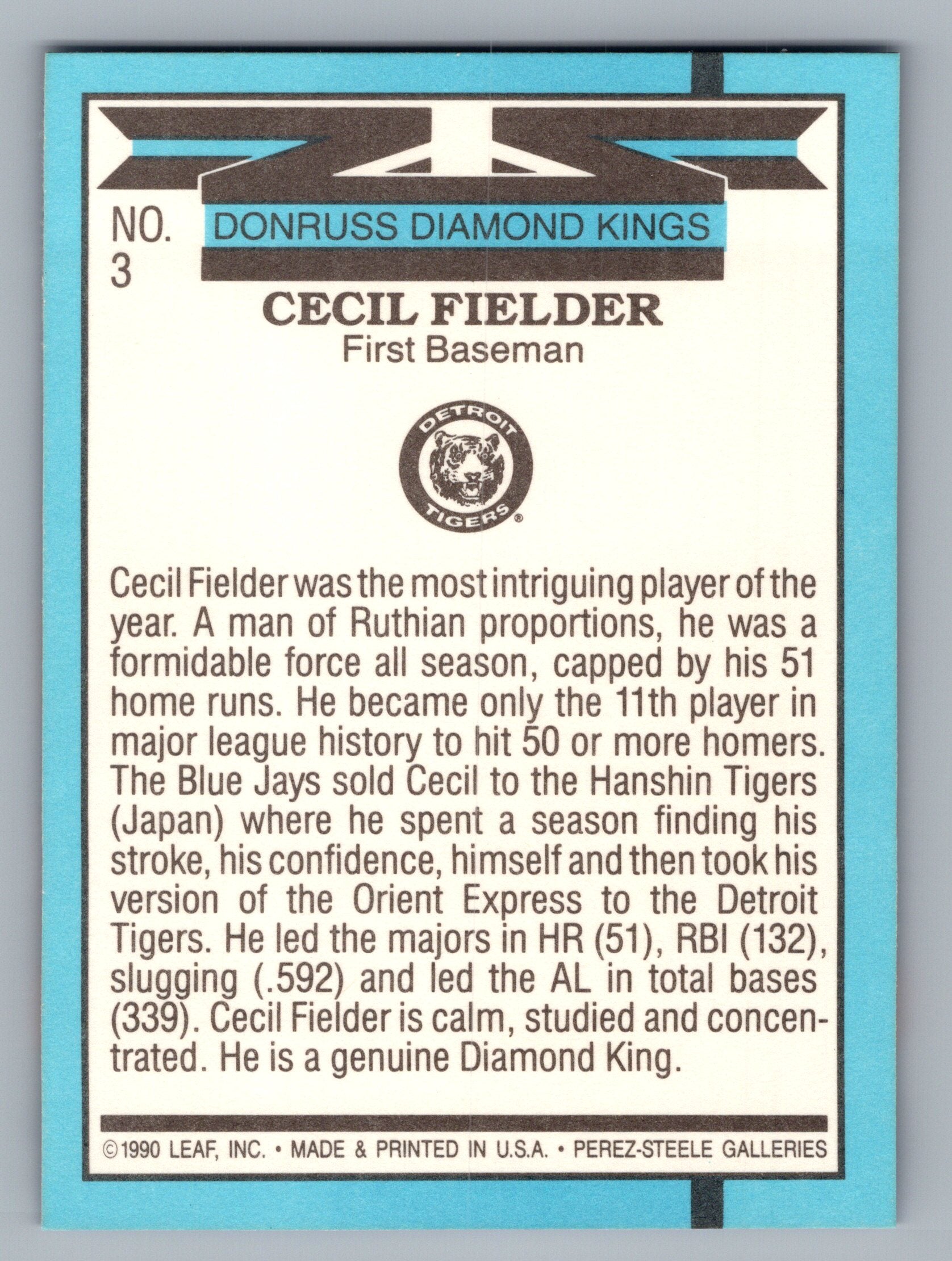 1991 Donruss #3 Cecil Fielder Super Diamond Kings