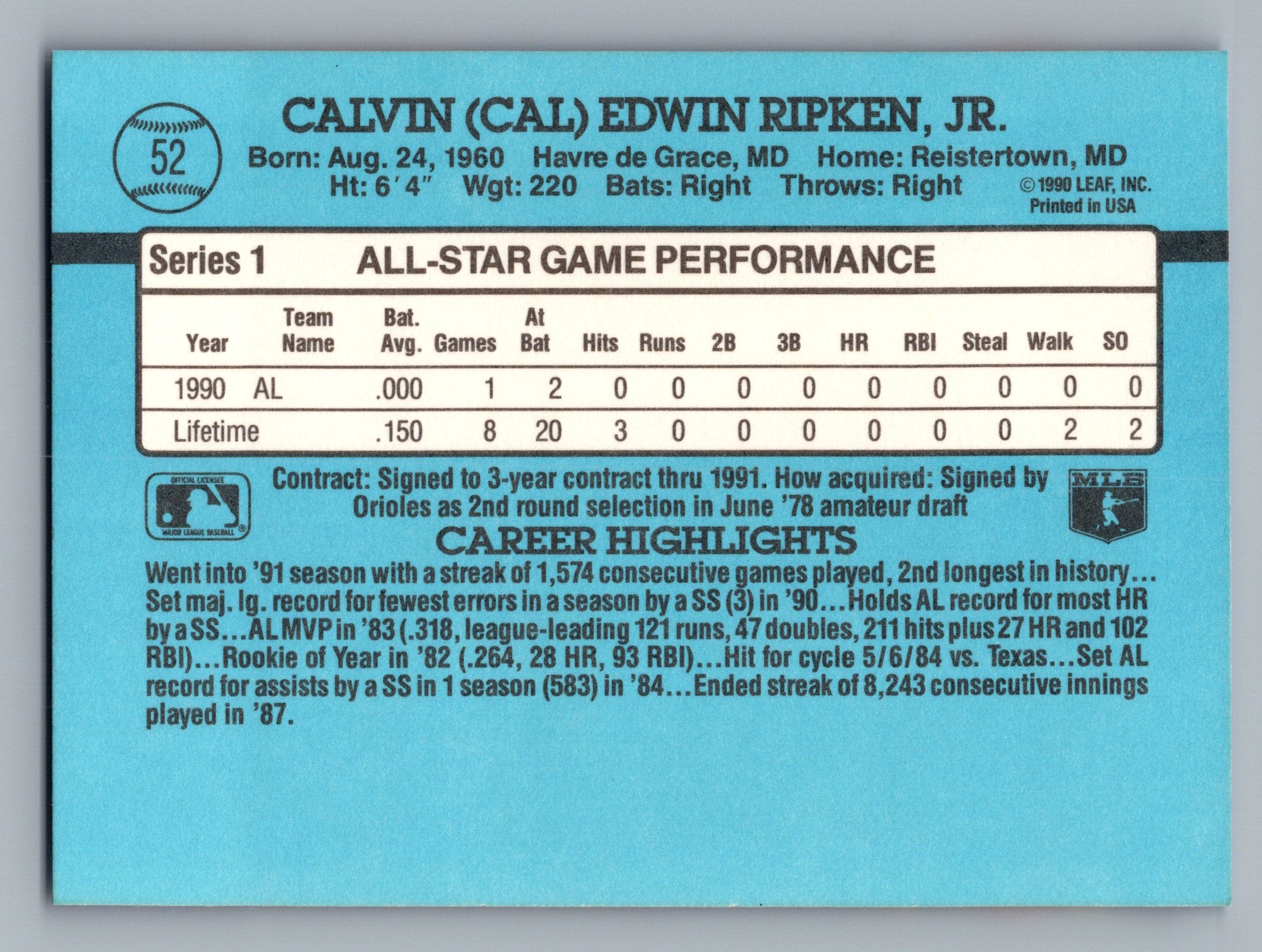 1991 Donruss #52 Cal Ripken