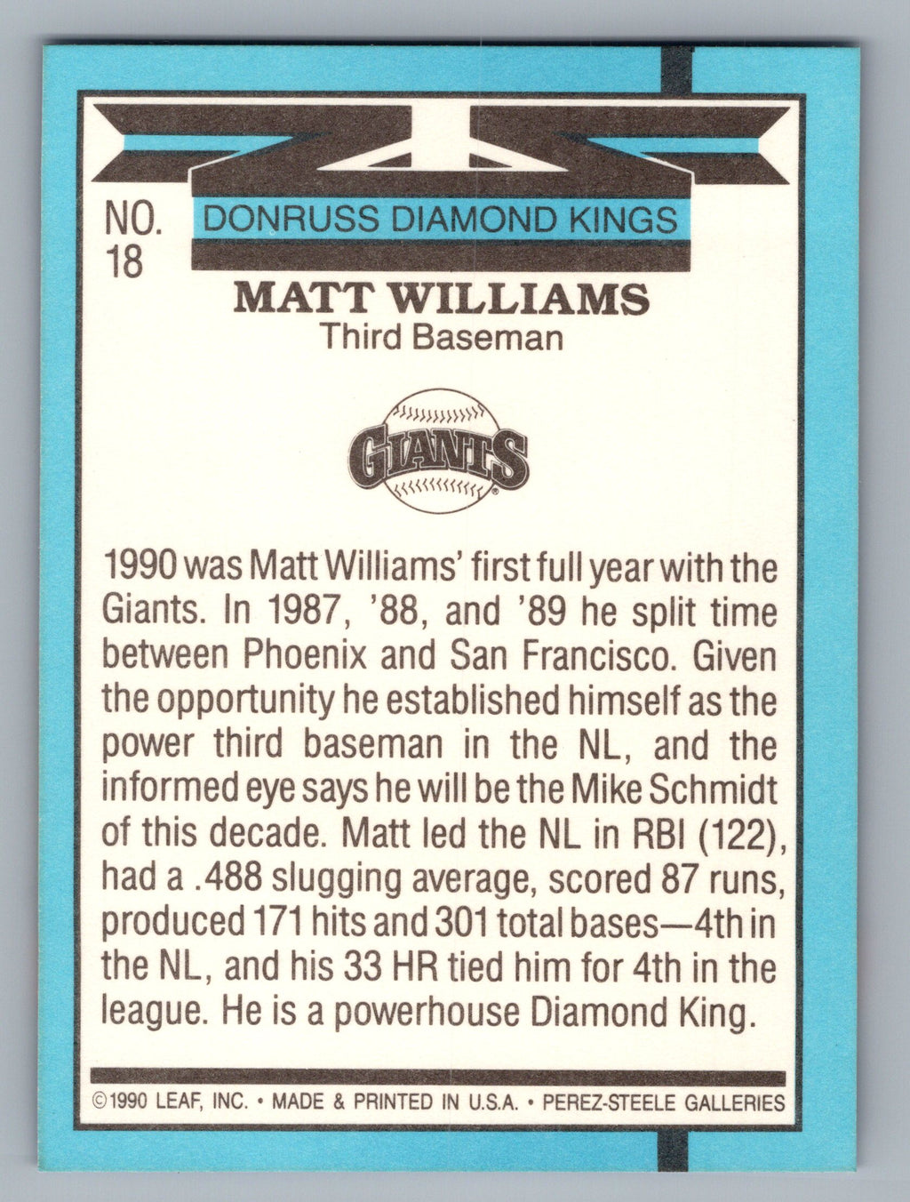 1991 Donruss #18 Matt Williams Super Diamond Kings