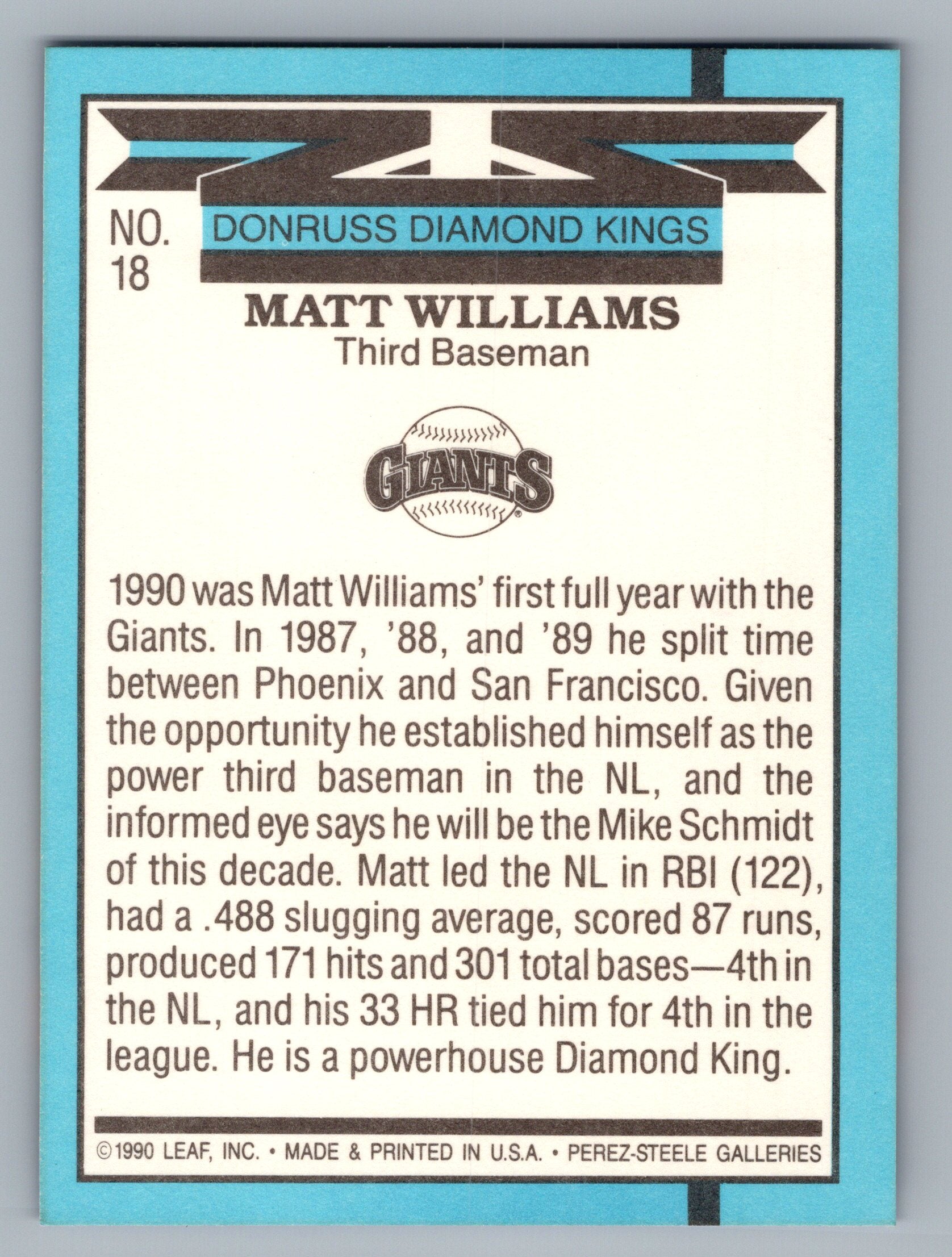 1991 Donruss #18 Matt Williams Super Diamond Kings