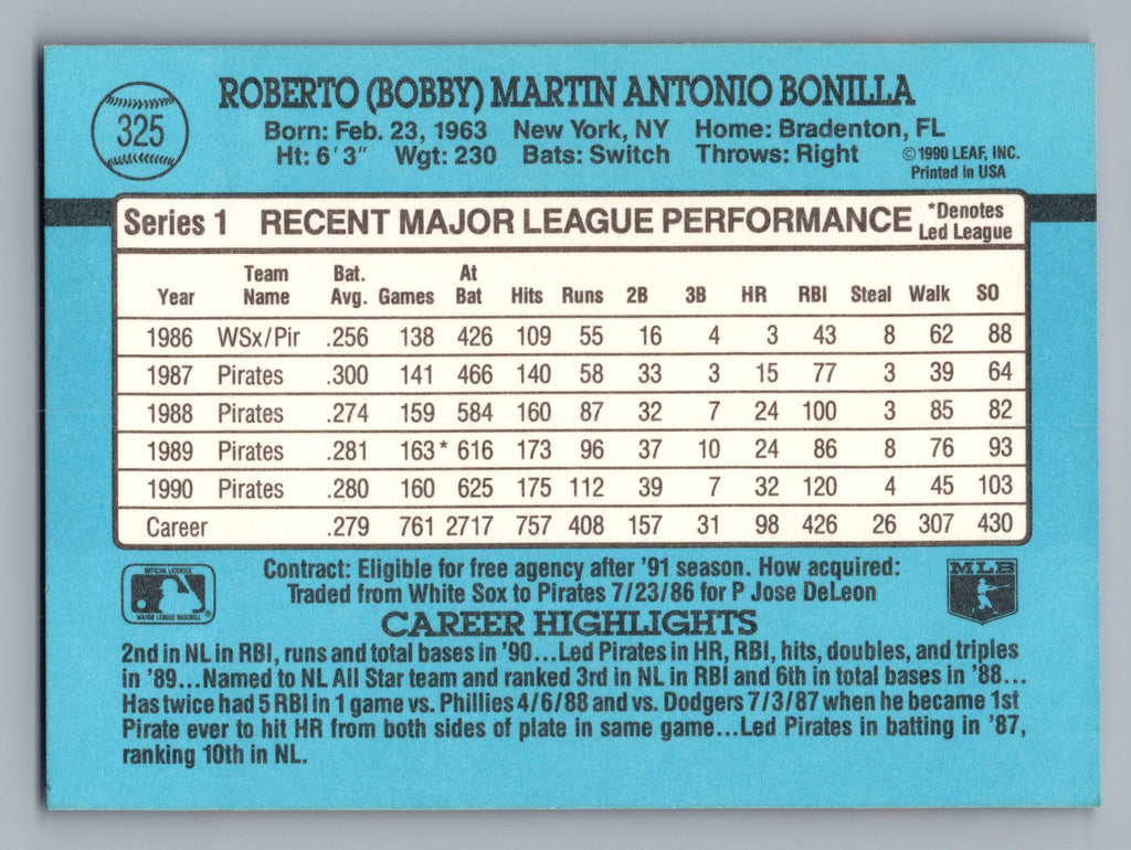 1991 Donruss #325 Bobby Bonilla