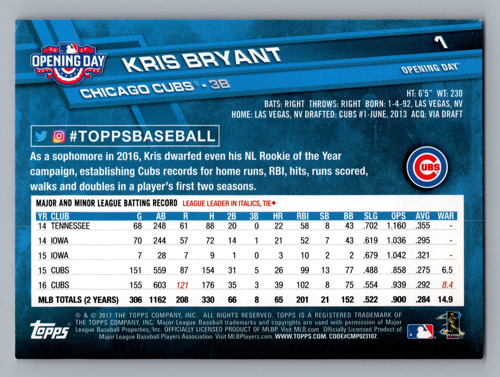 2017 Topps Opening Day #1 Kris Bryant