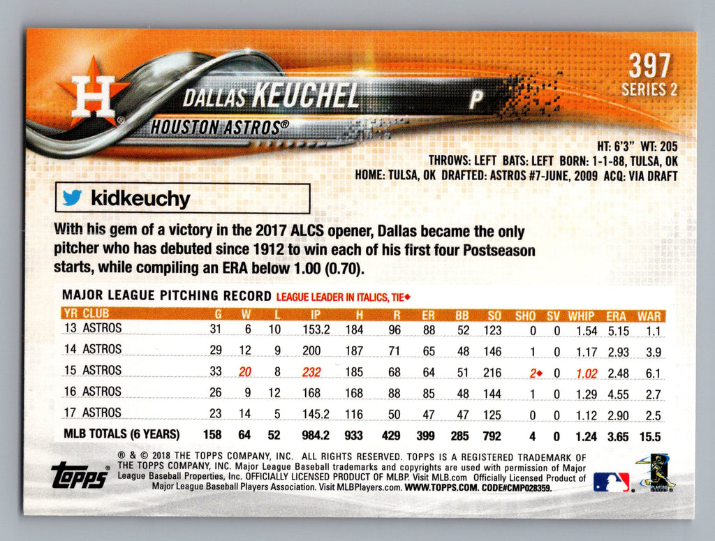 2018 Topps #397 Dallas Keuchel