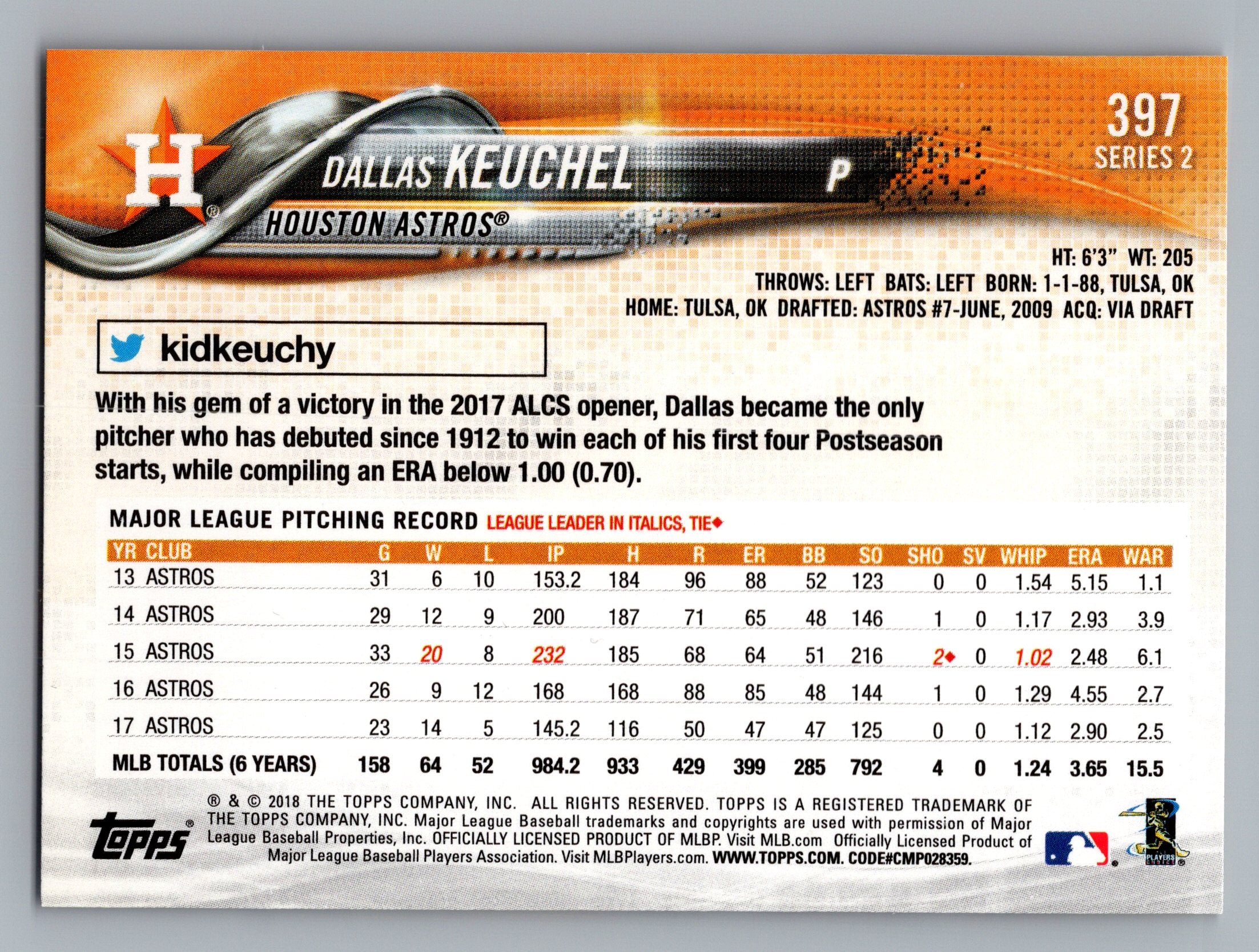 2018 Topps #397 Dallas Keuchel