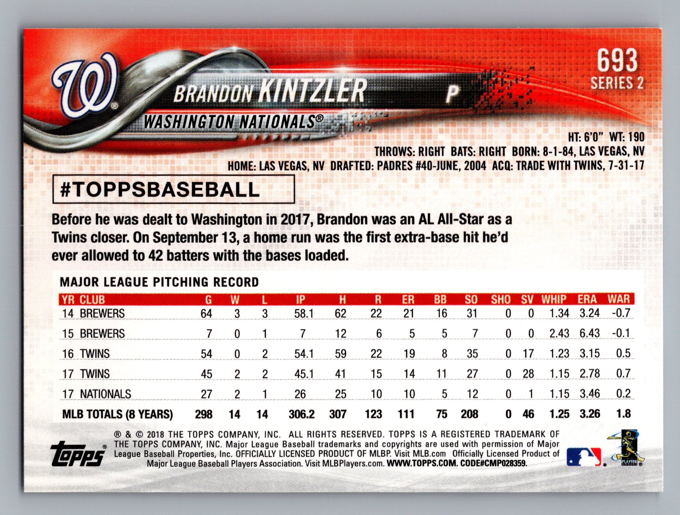 2018 Topps #693 Brandon Kintzler