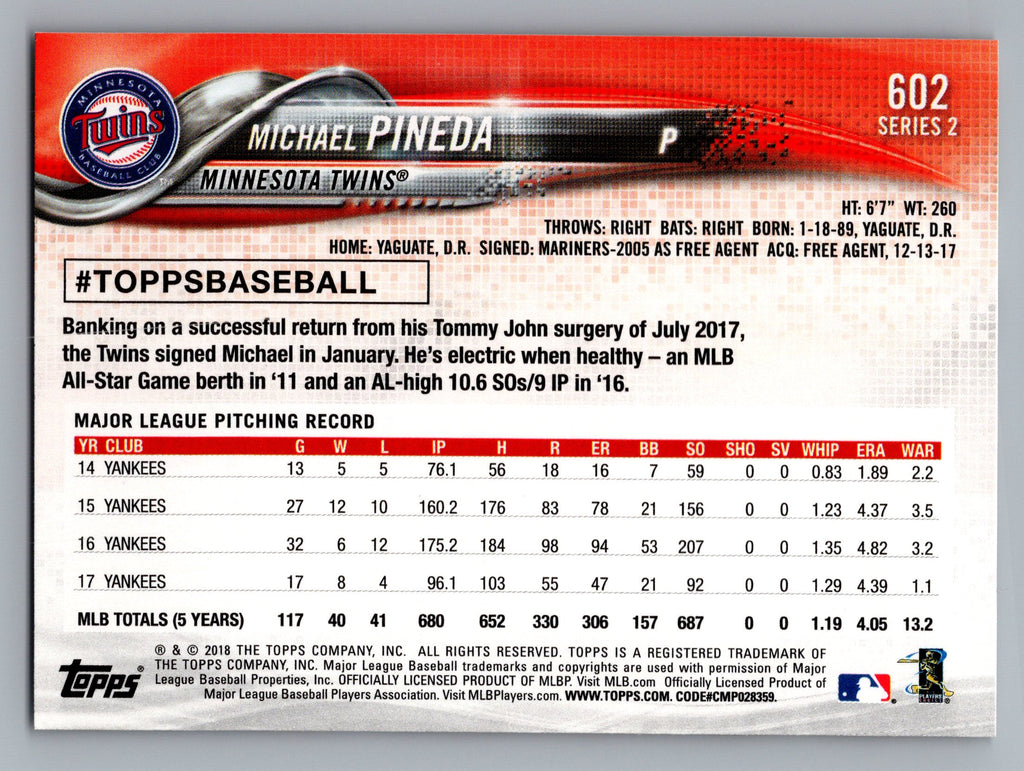 2018 Topps #602 Michael Pineda