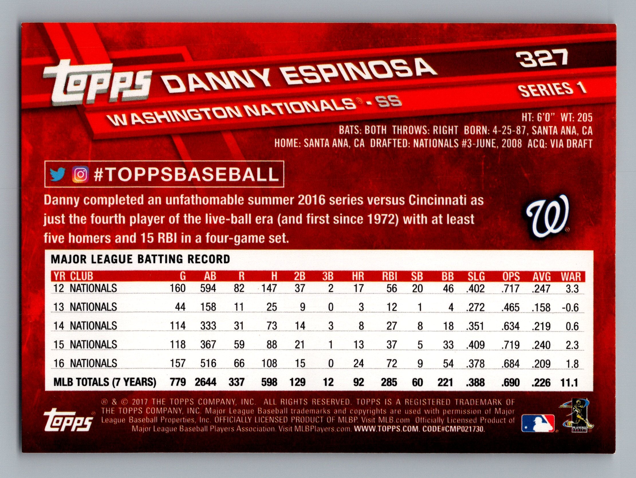 2017 Topps #327 Danny Espinosa