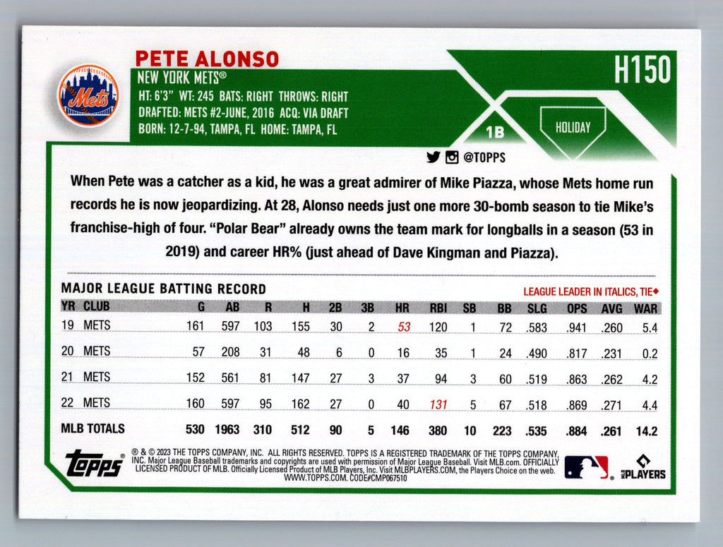 2023 Topps Holiday #H150 Pete Alonso