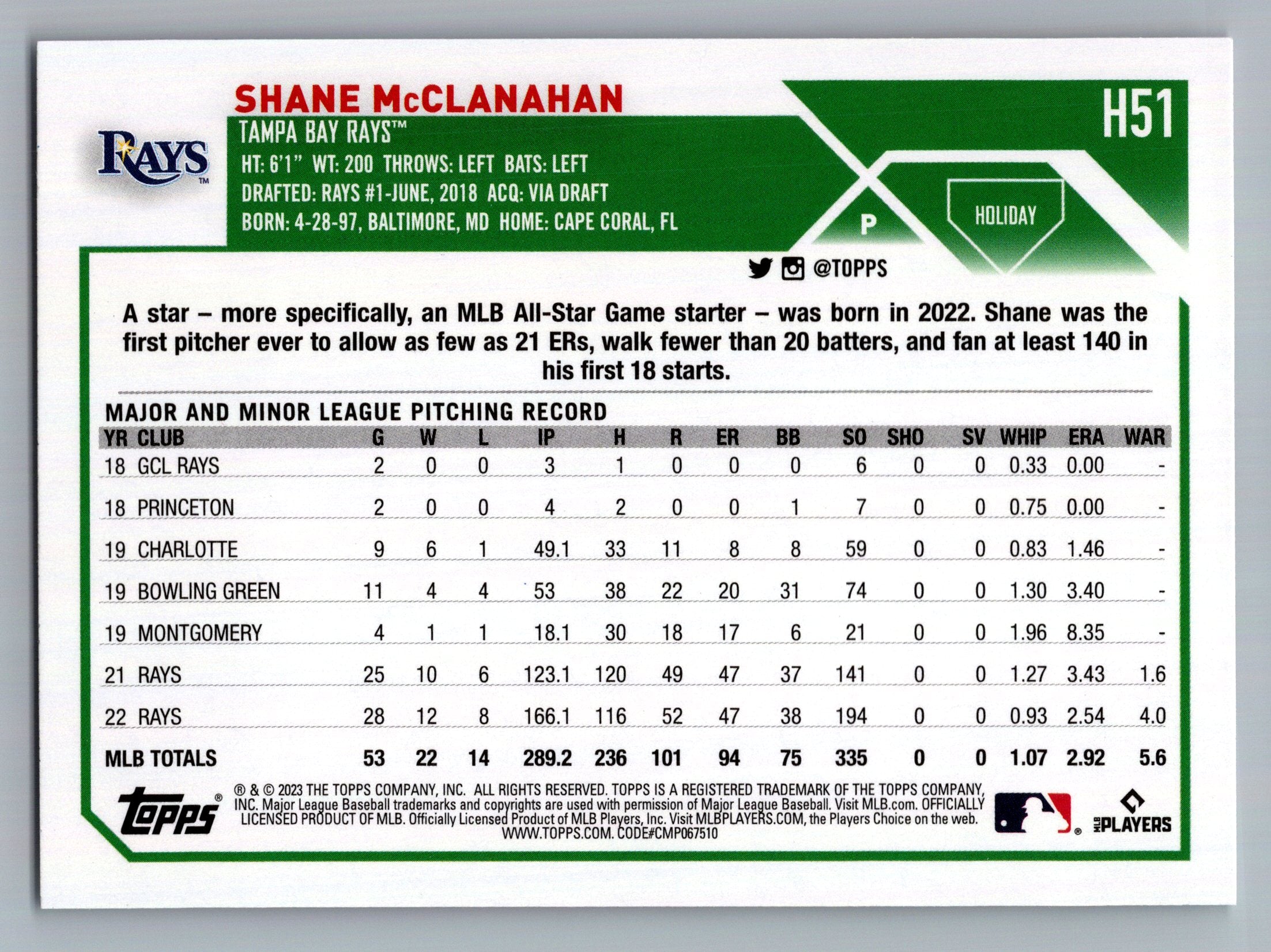 2023 Topps Holiday #H51 Shane McClanahan