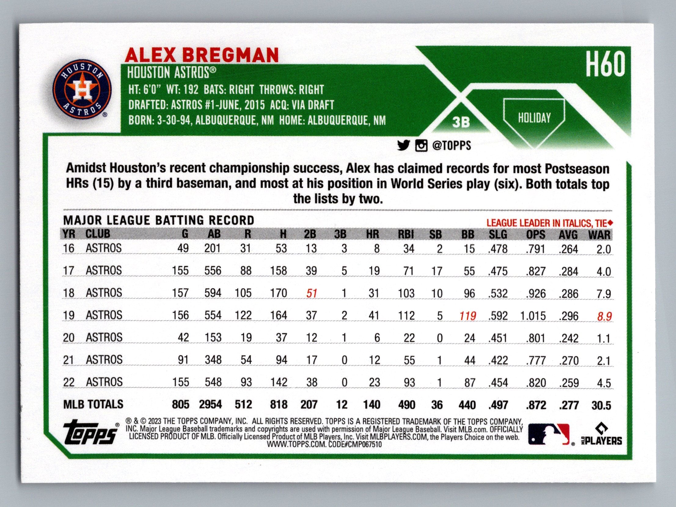 2023 Topps Holiday #H60 Alex Bregman