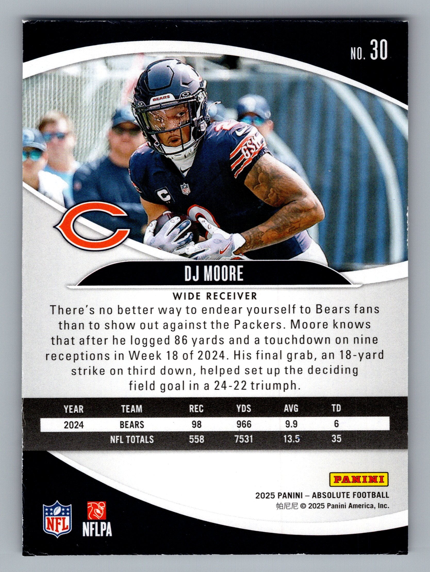 2025 Panini Absolute #30 DJ Moore Blue