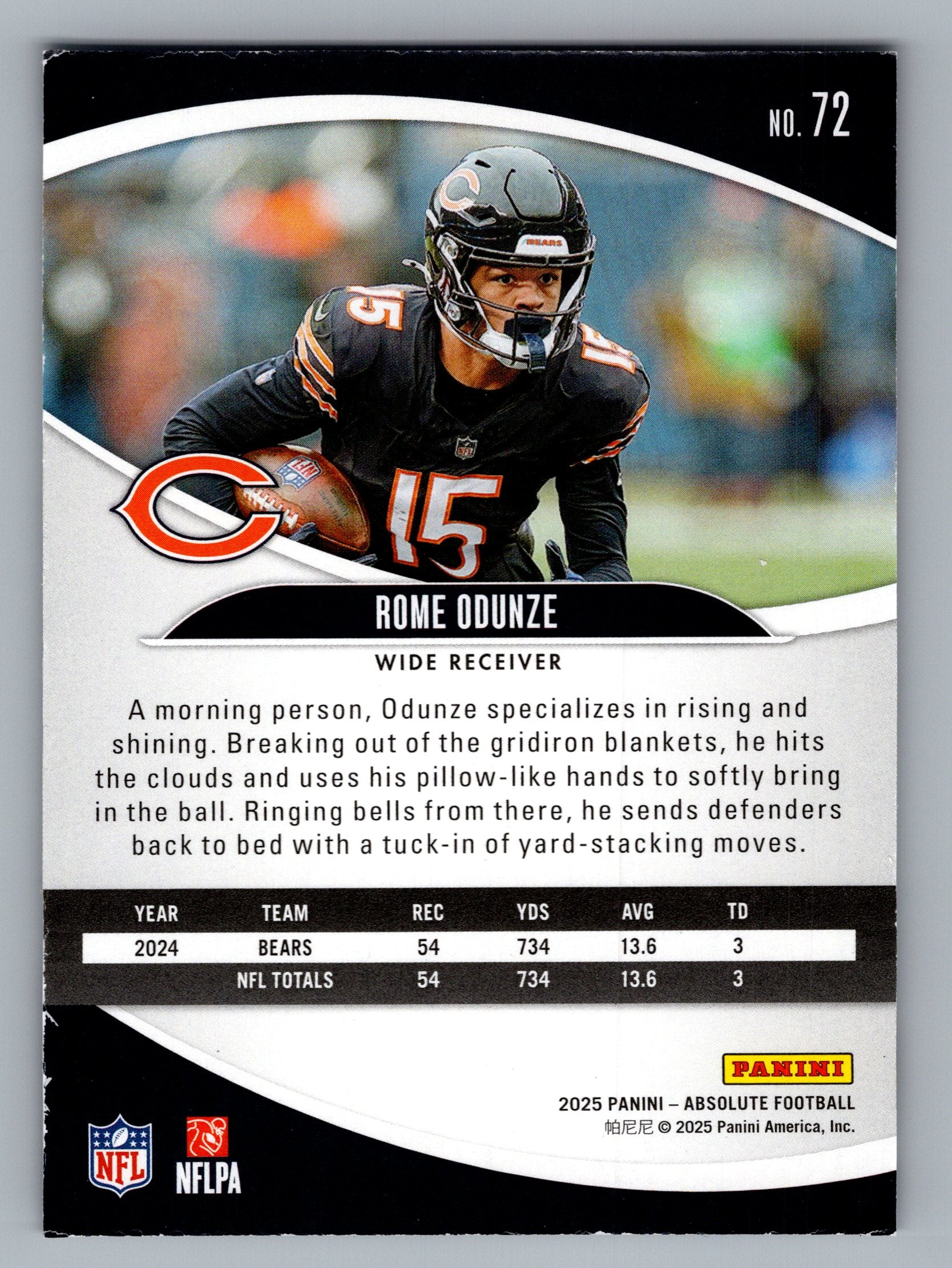 2025 Panini Absolute #72 Rome Odunze Blue