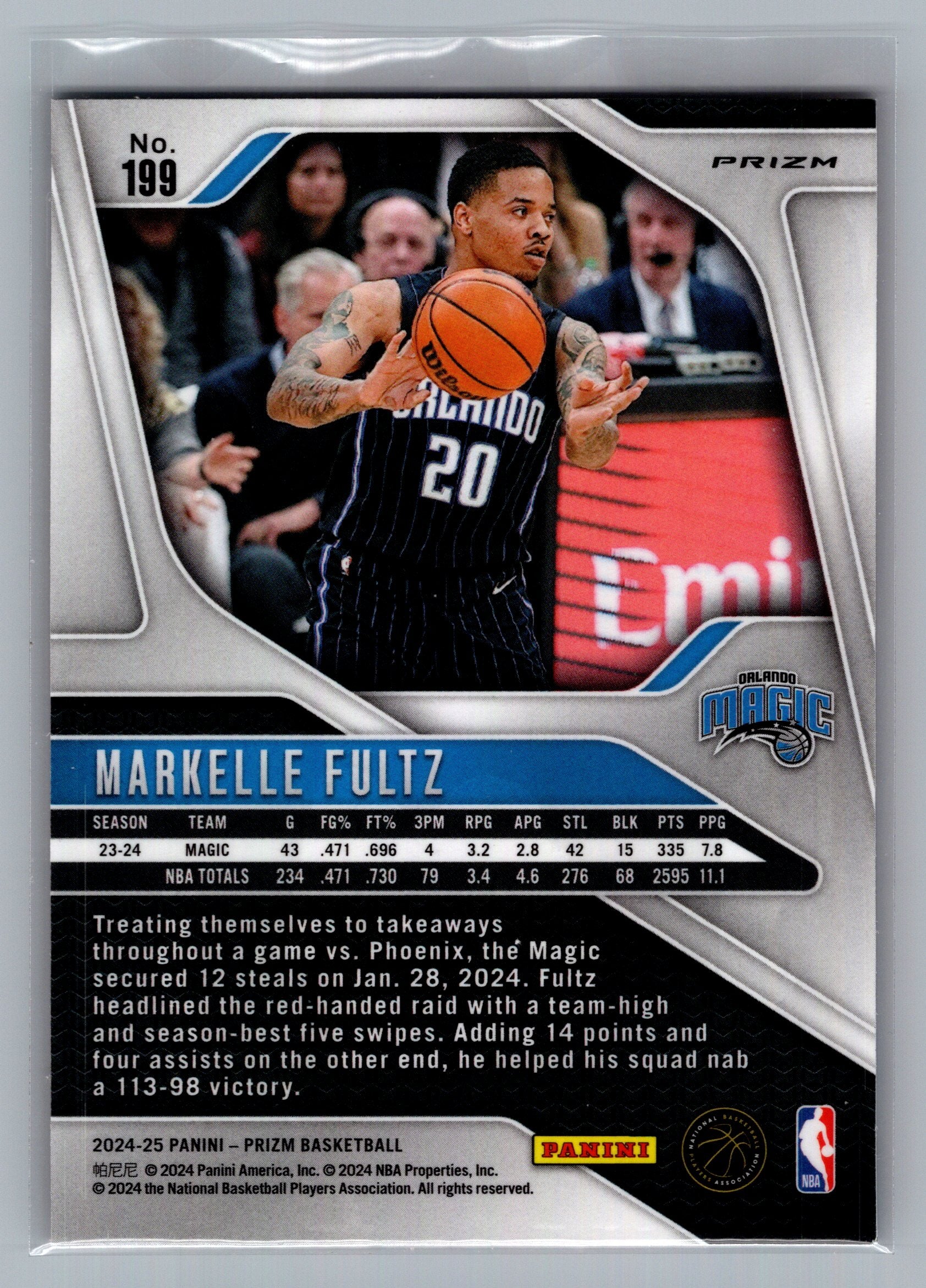 2024-25 Panini Prizm #199 Markelle Fultz Prizms Orange Ice