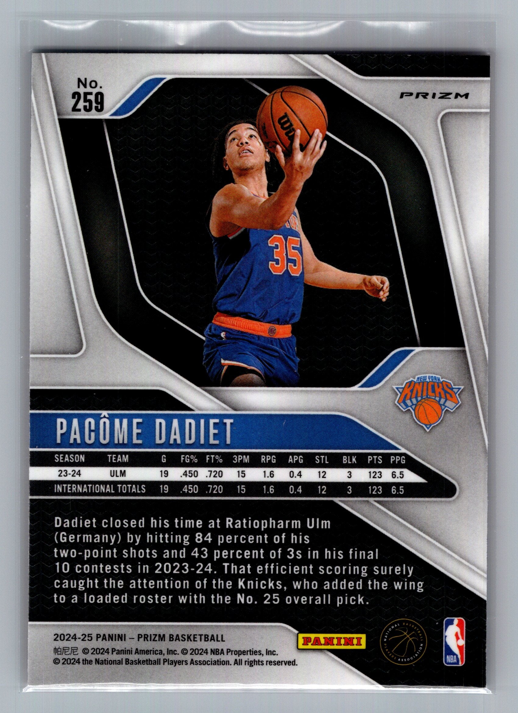 2024-25 Panini Prizm #259 Pacome Dadiet Prizms Orange Ice
