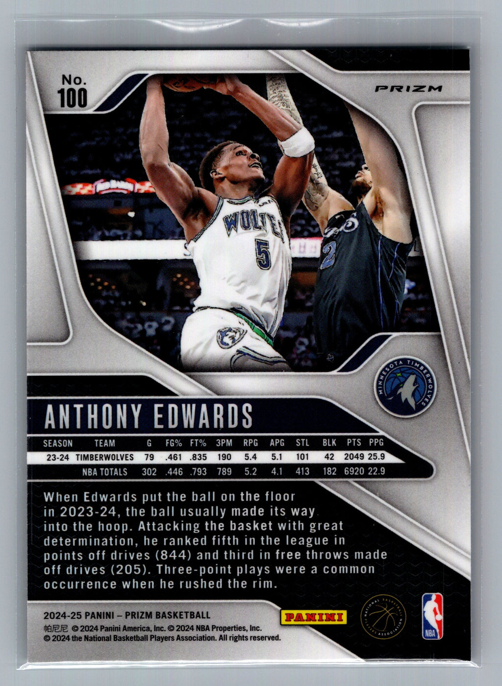 2024-25 Panini Prizm #100 Anthony Edwards Prizms Green
