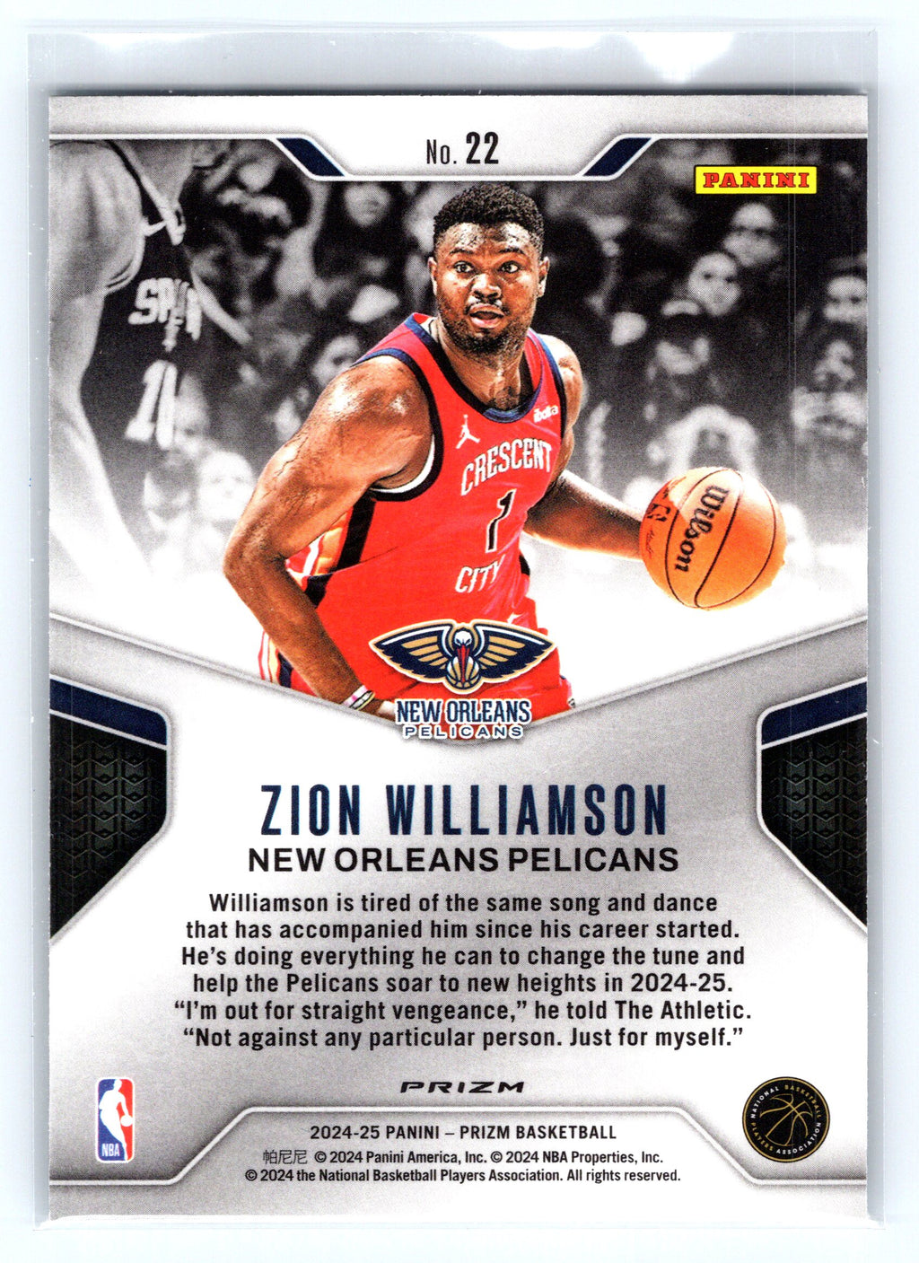 2024-25 Panini Prizm #22 Zion Williamson Dominance Prizms Silver