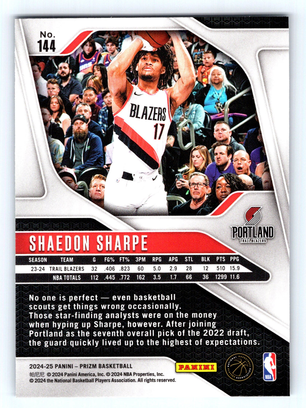 2024-25 Panini Prizm #144 Shaedon Sharpe