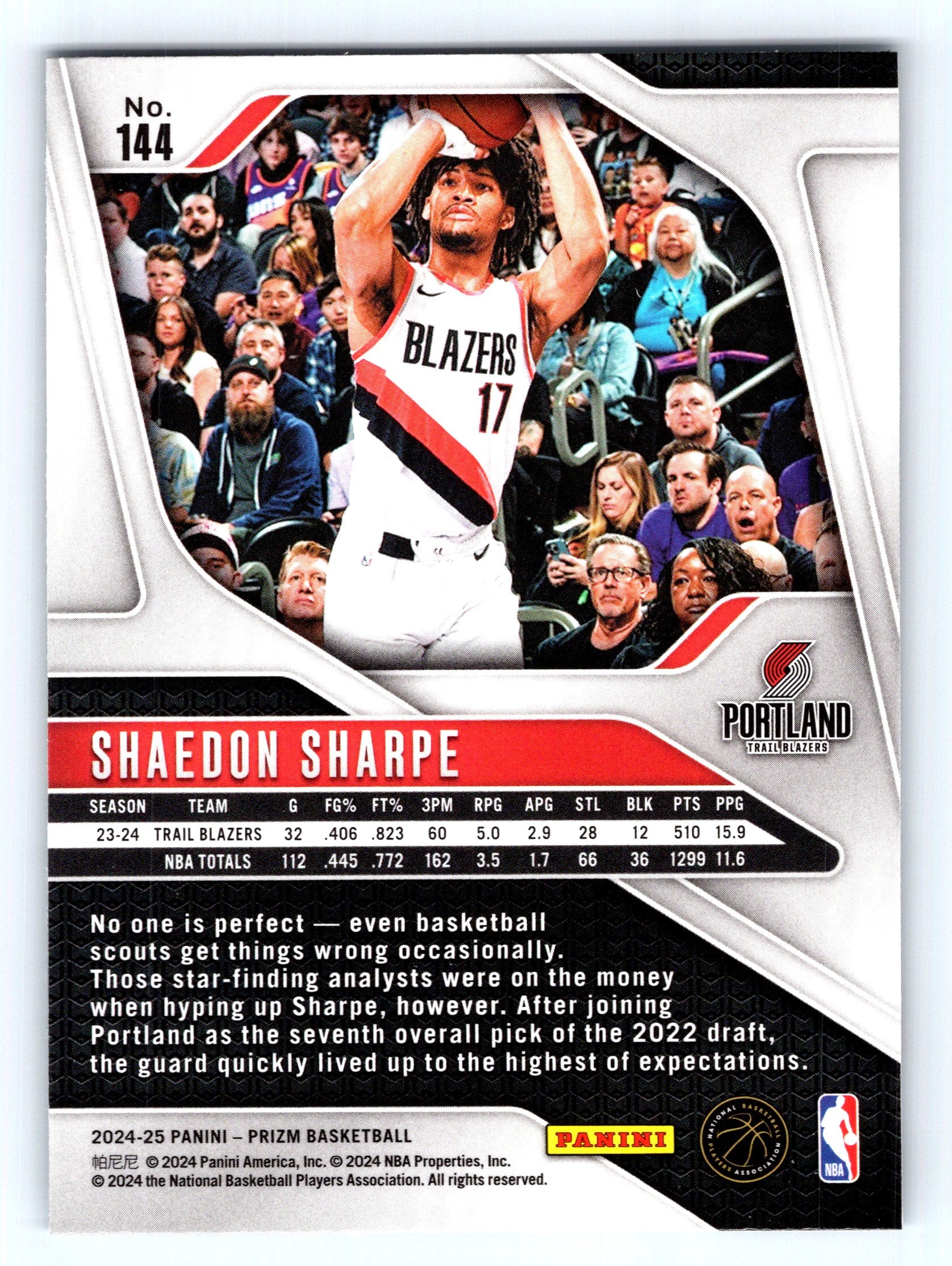 2024-25 Panini Prizm #144 Shaedon Sharpe