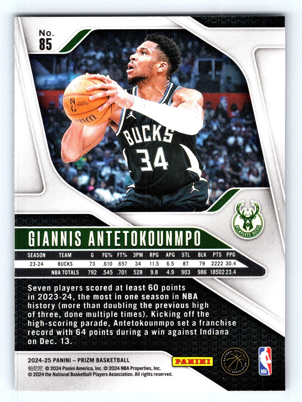 2024-25 Panini Prizm #85 Giannis Antetokounmpo