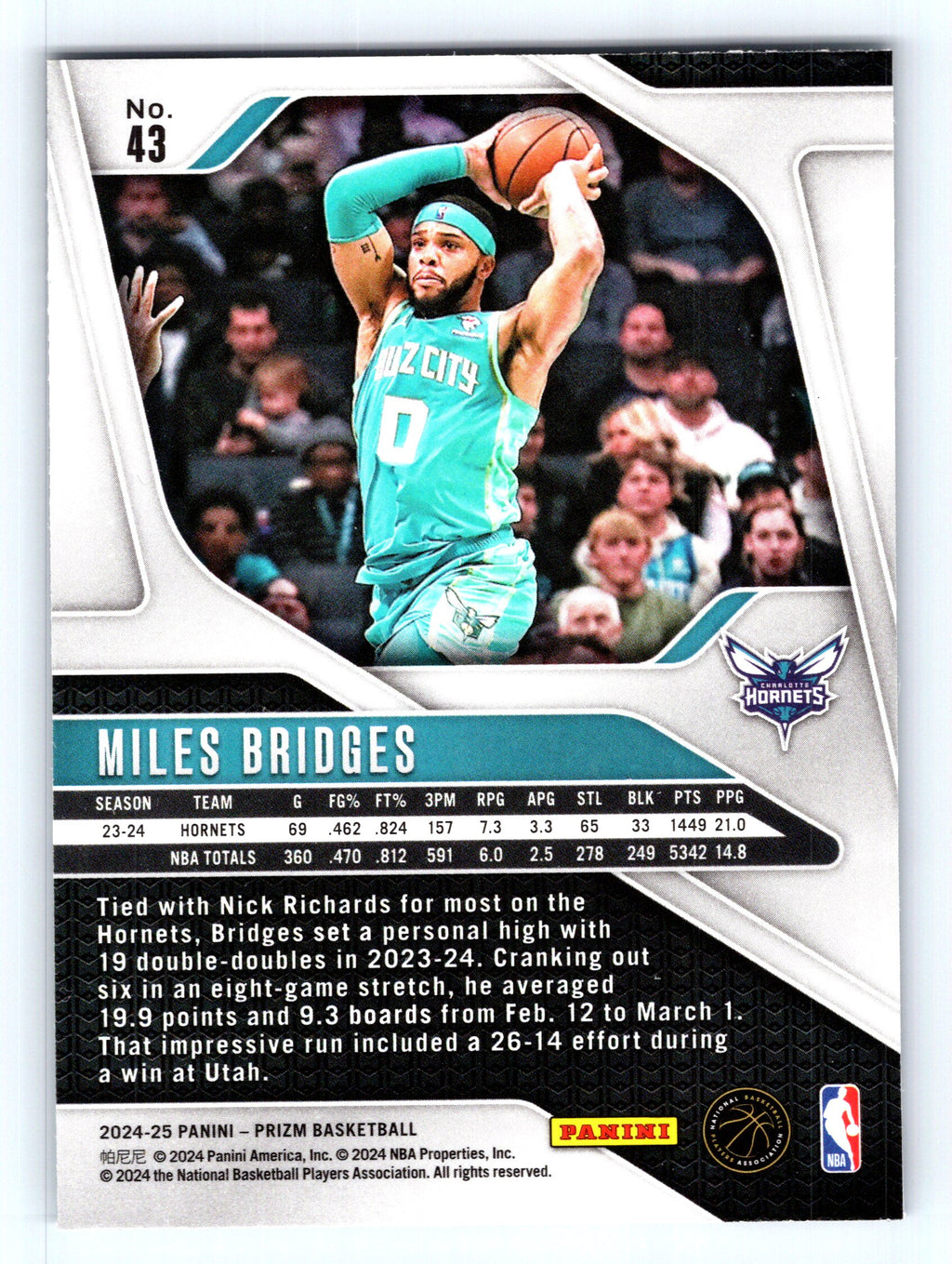 2024-25 Panini Prizm #43 Miles Bridges