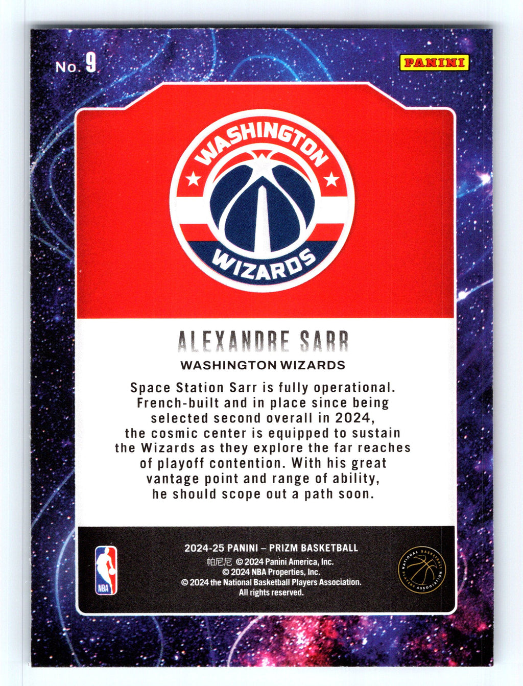 2024-25 Panini Prizm #9 Alexandre Sarr Deep Space