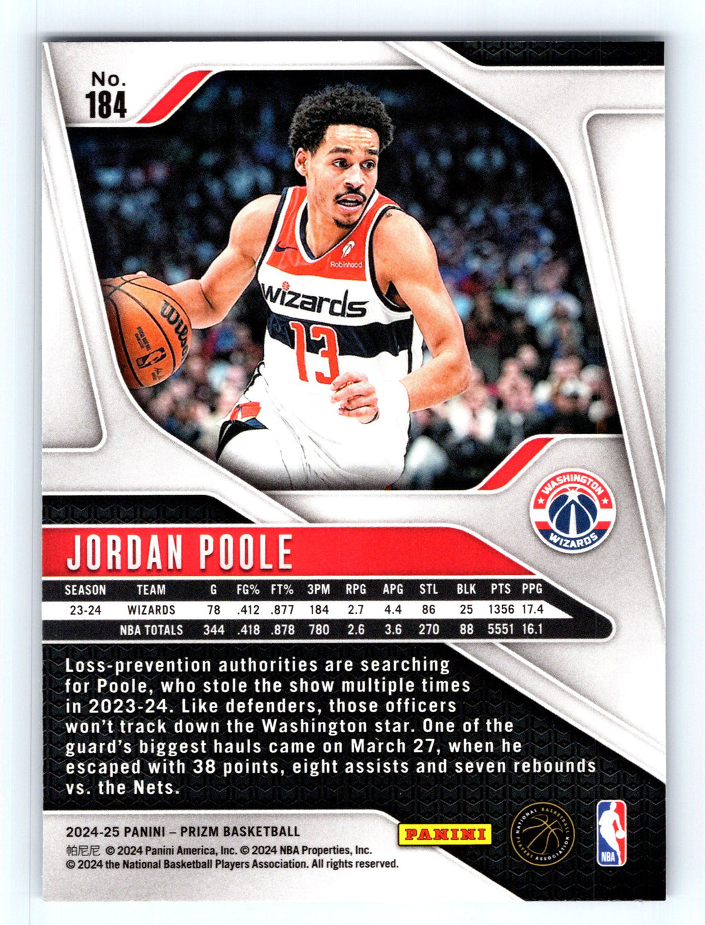 2024-25 Panini Prizm #184 Jordan Poole