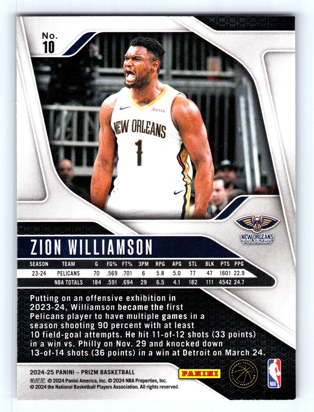 2024-25 Panini Prizm #10 Zion Williamson