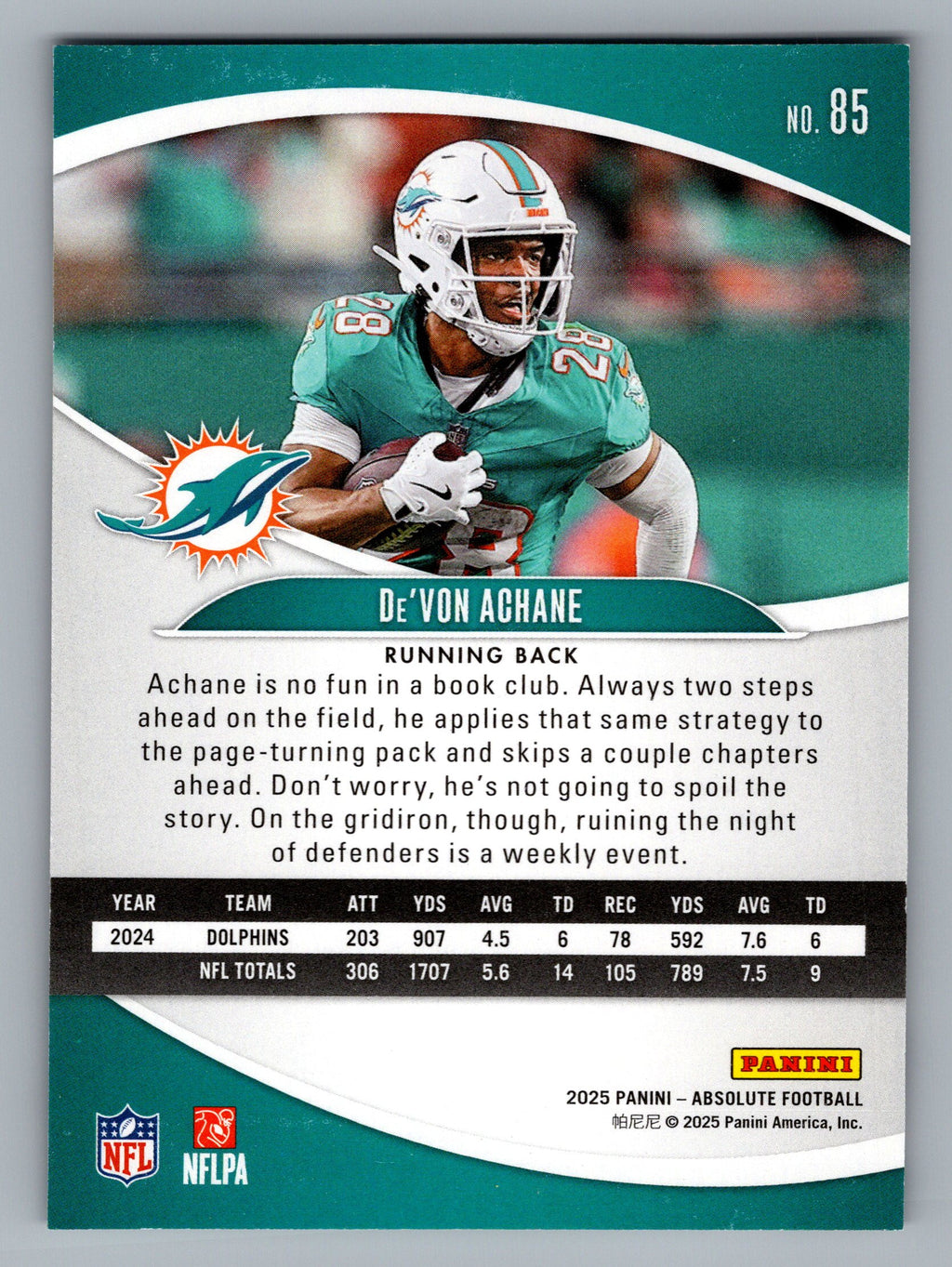 2025 Panini Absolute #85 De'Von Achane Retail