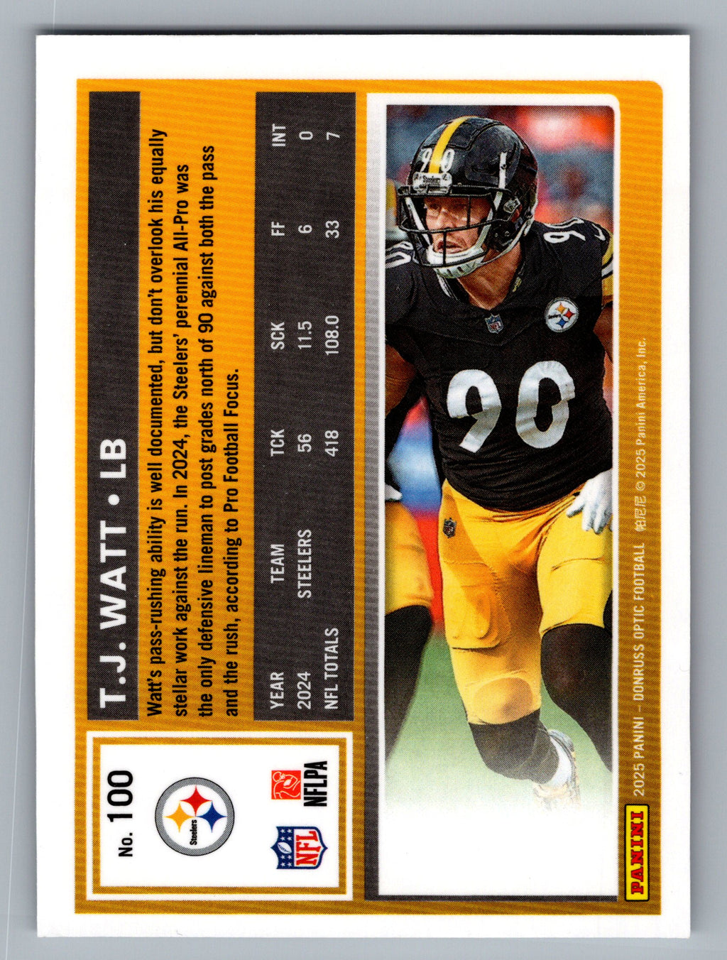 2025 Donruss Optic #100 T.J. Watt Holo