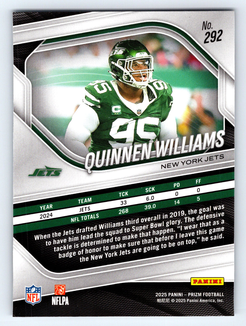 2025 Panini Prizm #292 Quinnen Williams