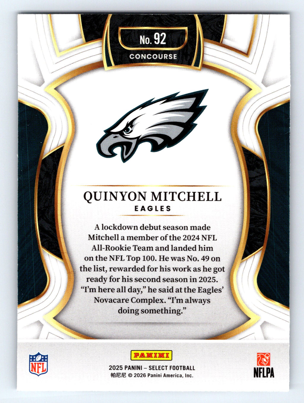 2025 Panini Select #92 Quinyon Mitchell