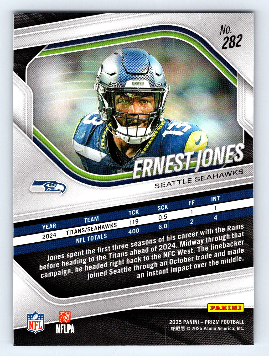 2025 Panini Prizm #282 Ernest Jones