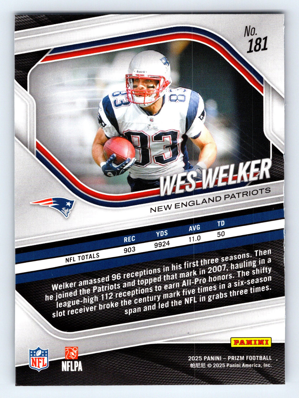 2025 Panini Prizm #181 Wes Welker