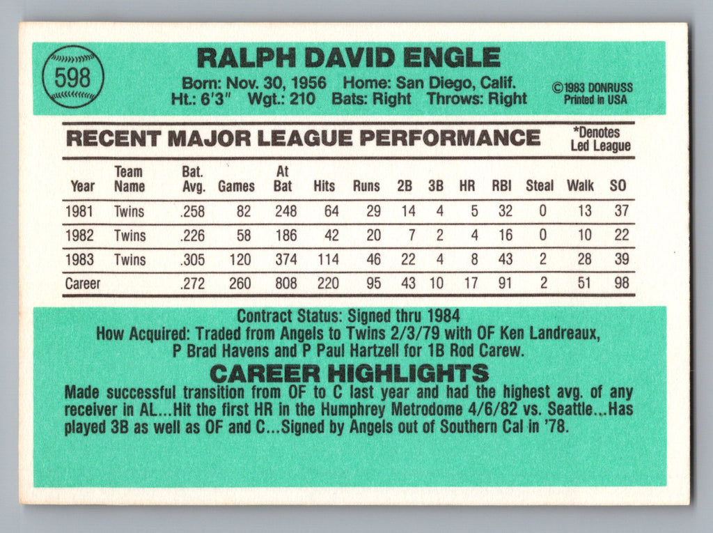 1984 Donruss #598 Dave Engle