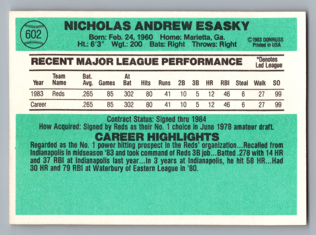 1984 Donruss #602 Nick Esasky