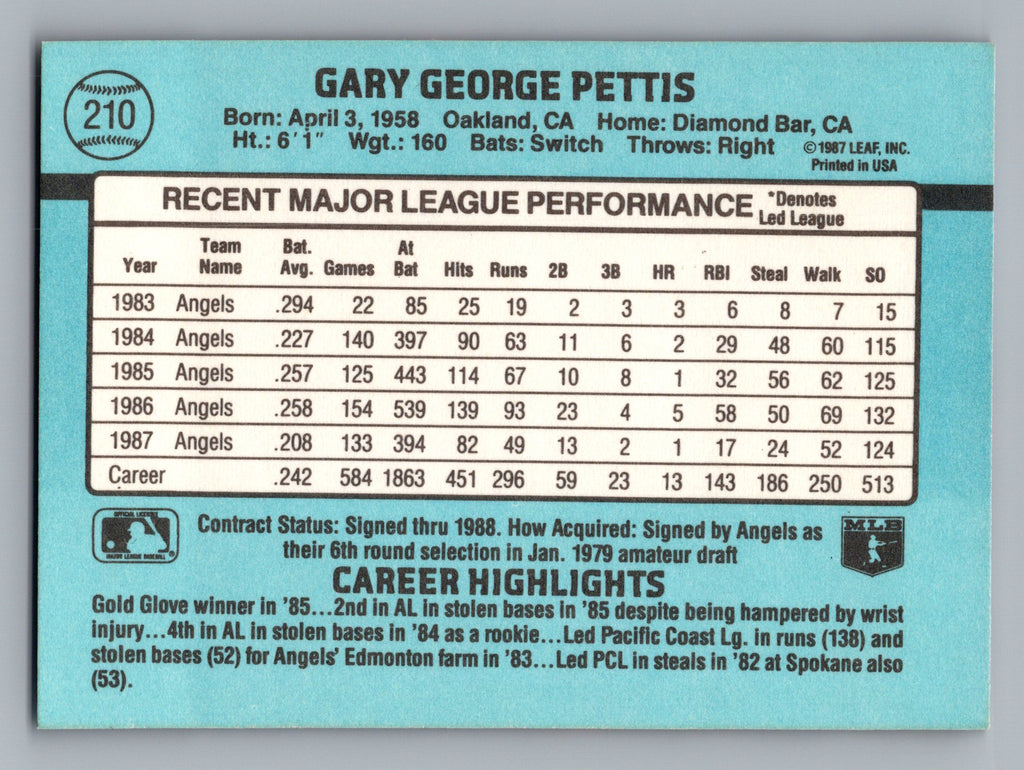 1988 Donruss #210 Gary Pettis