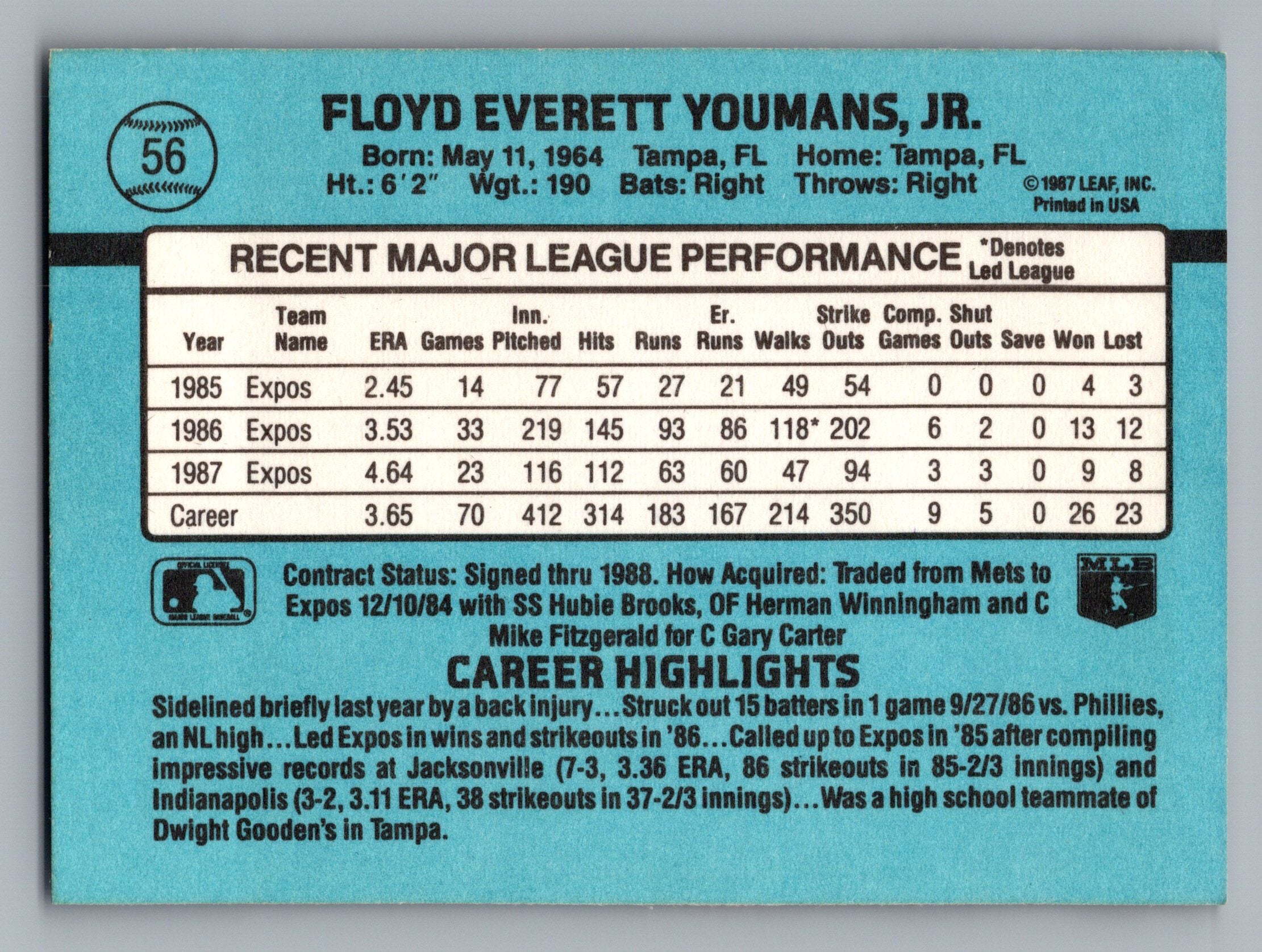 1988 Donruss #56 Floyd Youmans